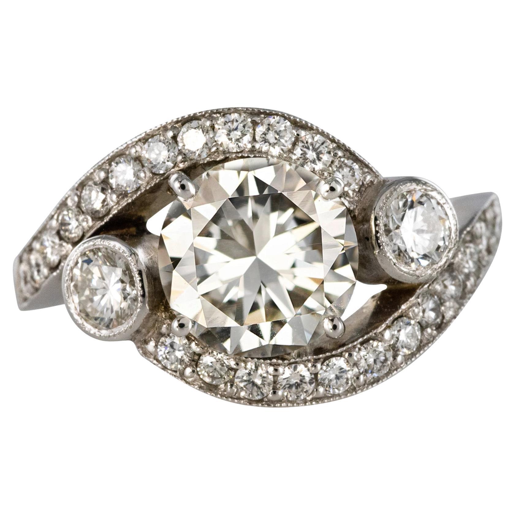 Baume Modern 18 Karat White Gold 2.55 Carat Diamond Art Deco Style Spirit Ring For Sale