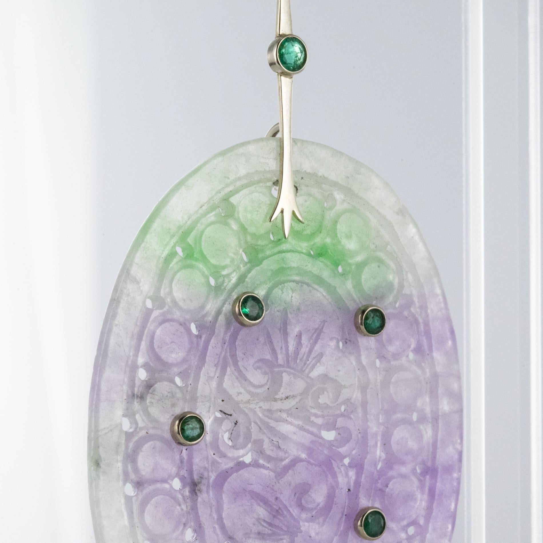 Women's Baume Purple Jade Emeralds 18 Karat White Gold Dangle Earrings For Sale