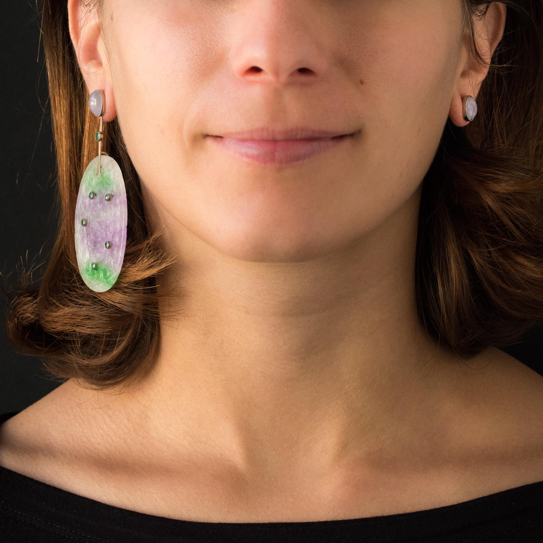 Baume Purple Jade Emeralds 18 Karat White Gold Dangle Earrings For Sale 1