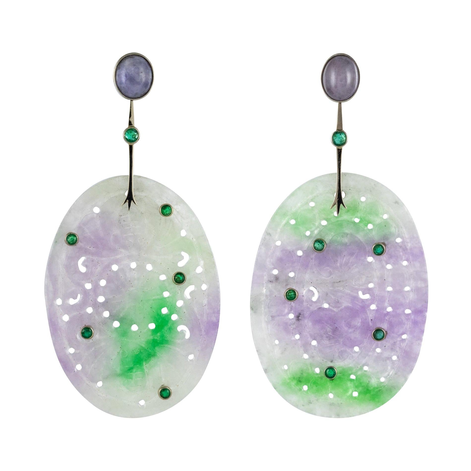 Baume Purple Jade Emeralds 18 Karat White Gold Dangle Earrings