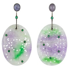Orecchini pendenti in oro bianco 18 carati con smeraldi di giada viola Baume