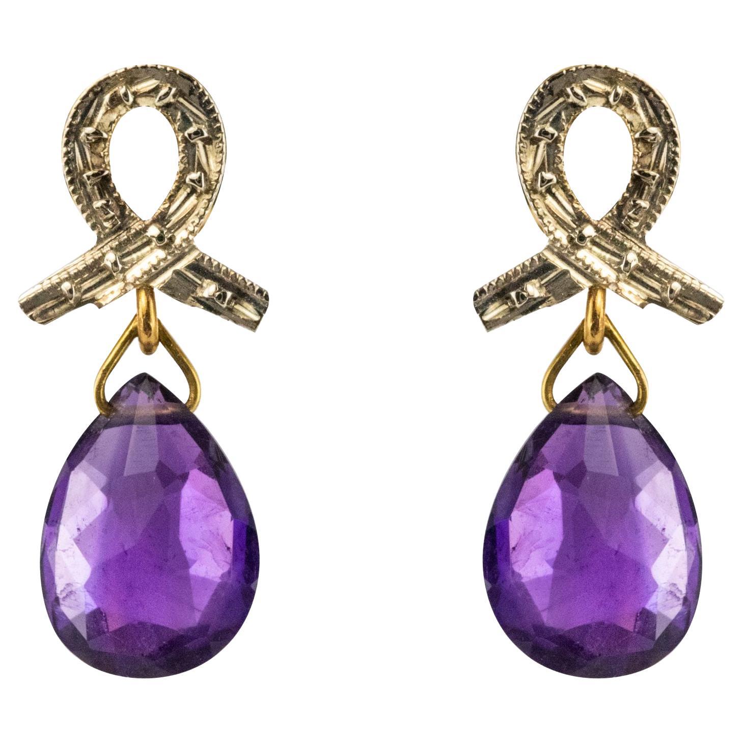 Boucles d'oreilles pendantes Améthyste Briolette en or Baume Two