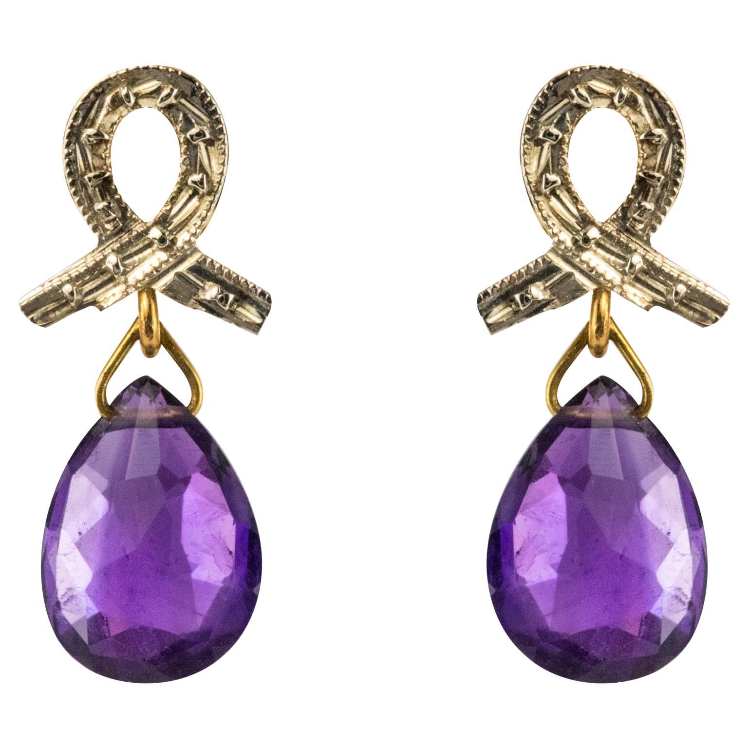 Baume Two - Orecchini pendenti con ametista e briolette in oro