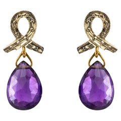 Baume-Ohrringe aus zwei Gold mit Amethyst und Briolette