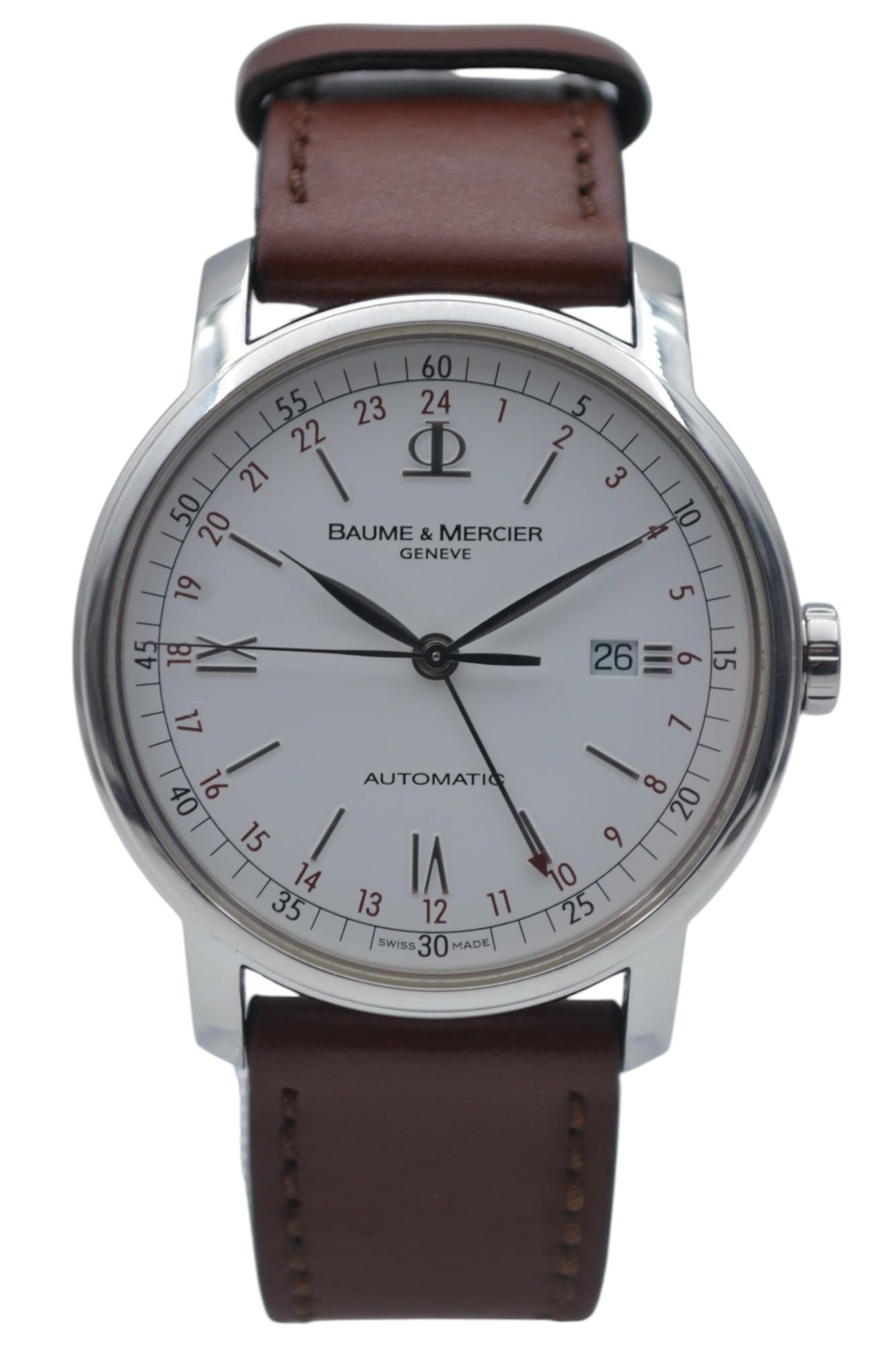 Baume&Mercier Classima GMT grande taille XL 42 avec cadran blanc en acier, réf. 65494 8