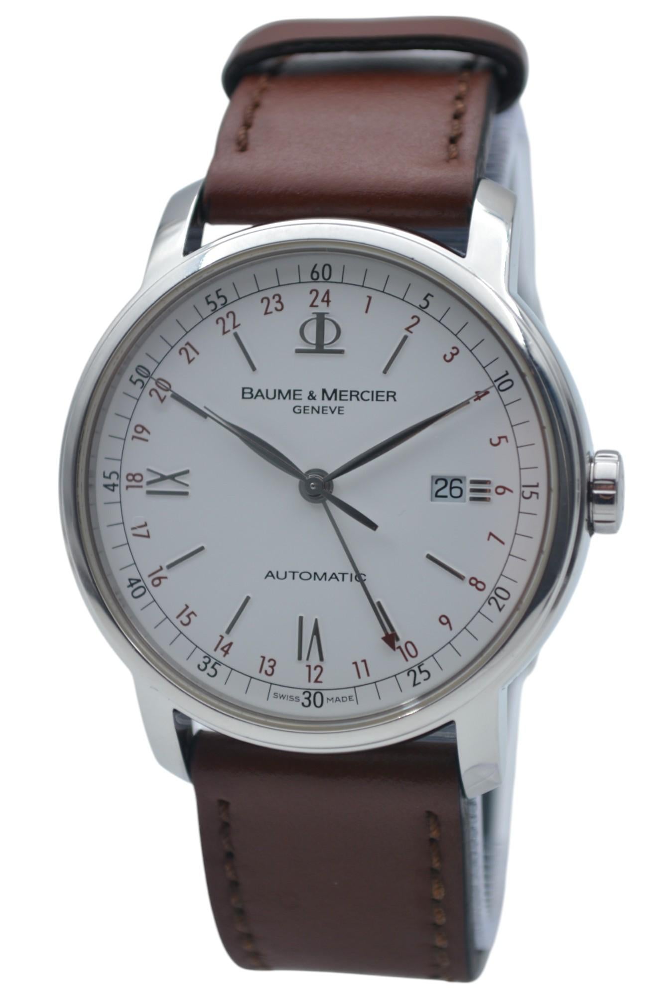 Baume&Mercier Classima GMT grande taille XL 42 avec cadran blanc en acier, réf. 65494 9