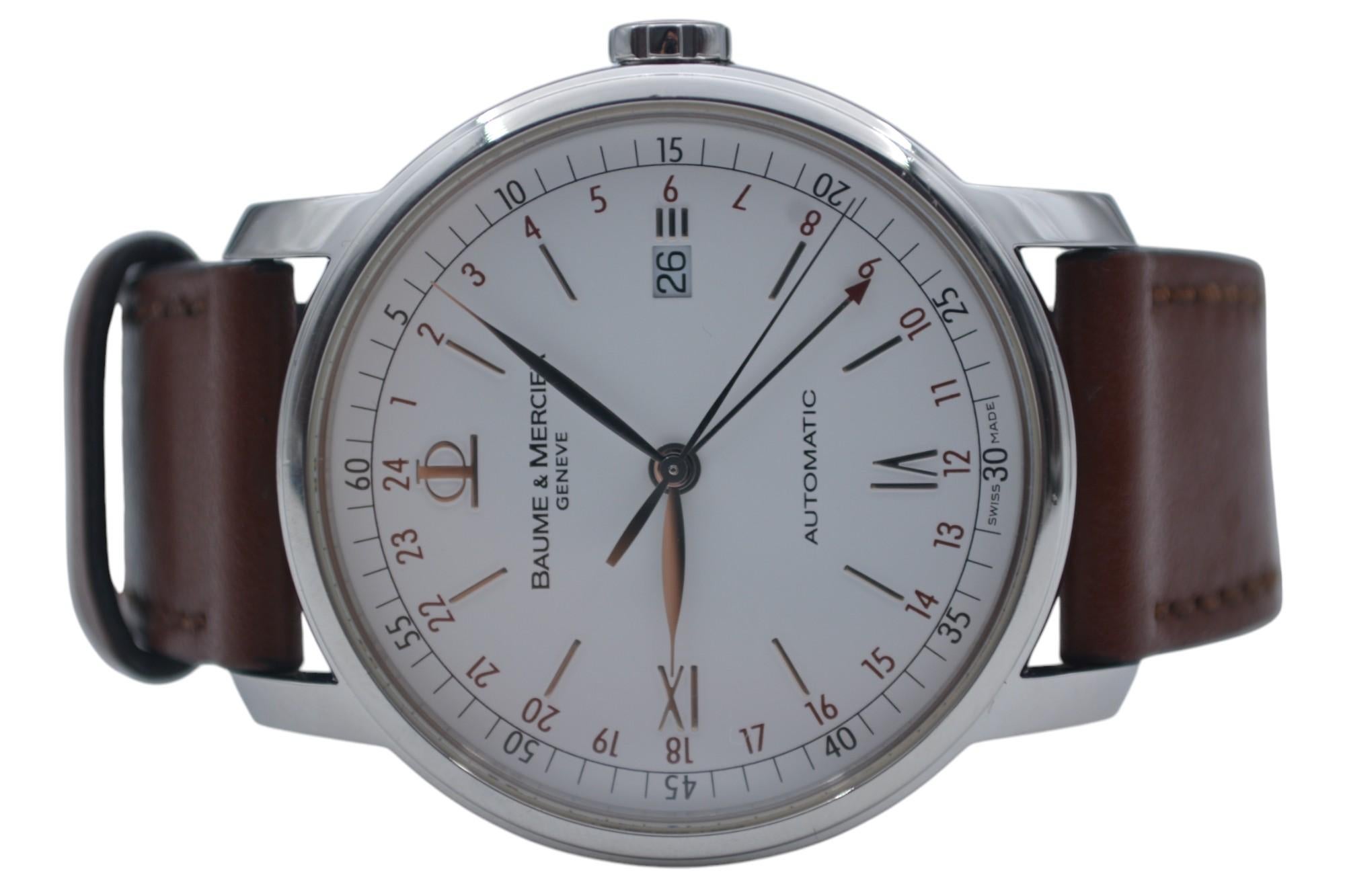  Baume&Mercier Classima GMT grande taille XL 42 avec cadran blanc en acier, réf. 65494 Pour hommes 