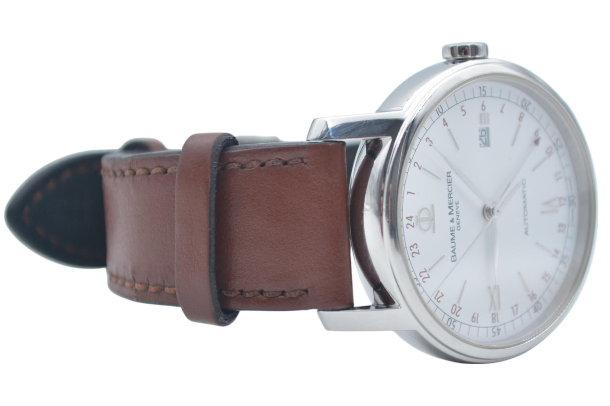 Baume&Mercier Classima GMT grande taille XL 42 avec cadran blanc en acier, réf. 65494 5