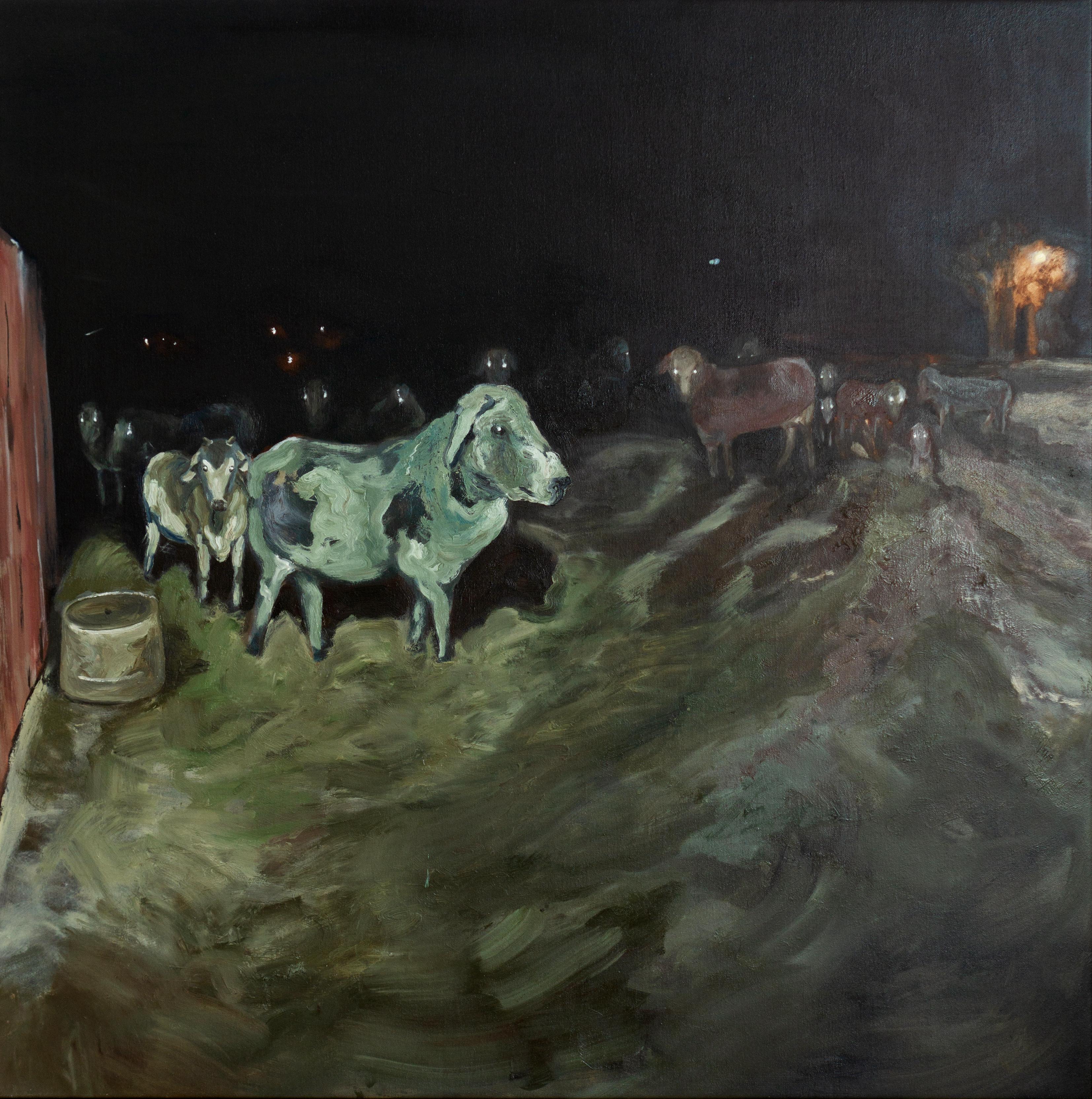 Kazakh Zeitgenössische Kunst von Baurjan Aralov – Kühe, die Sie beobachten
