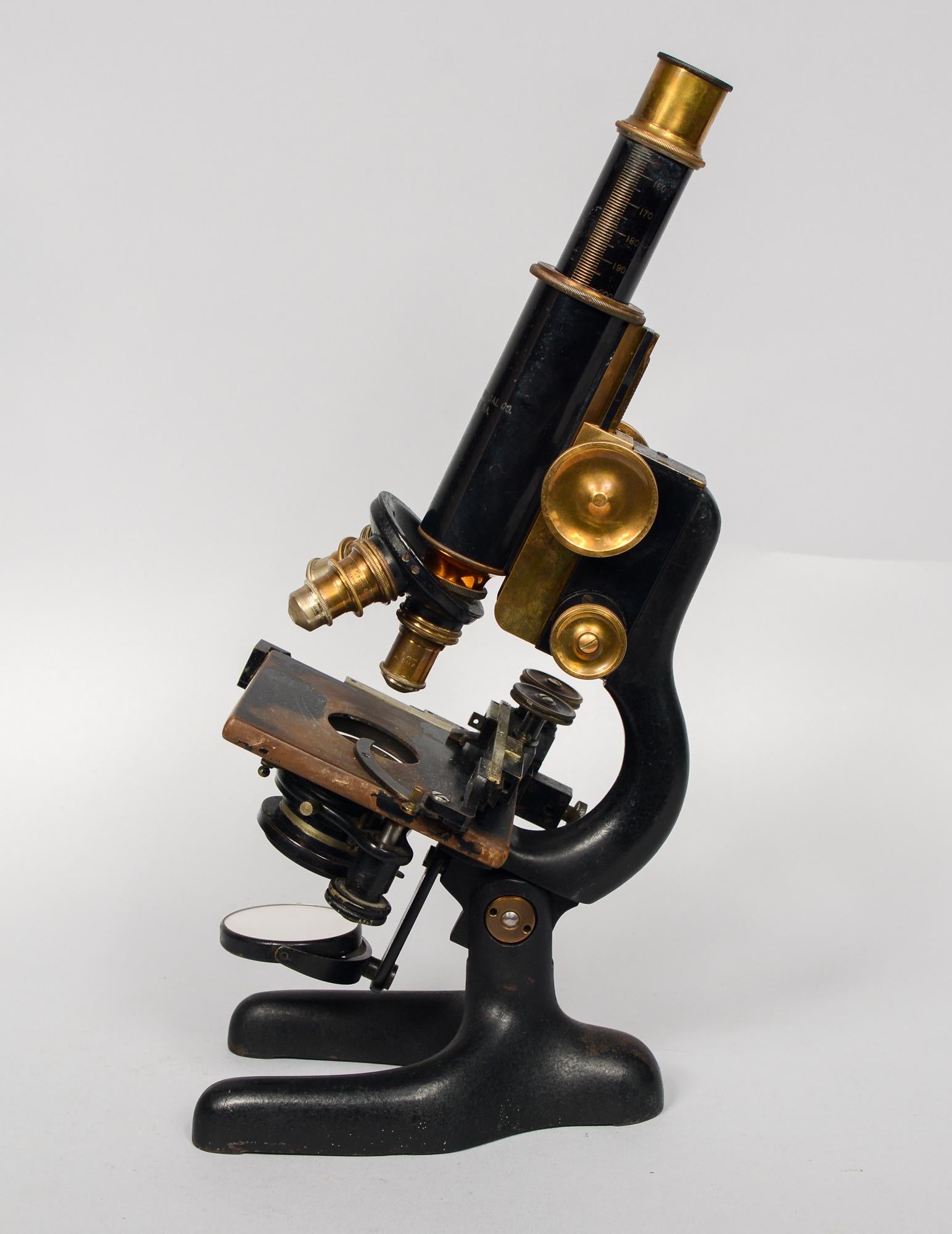 Victorian Bausch and Lomb Antique Brass and Iron Microscope