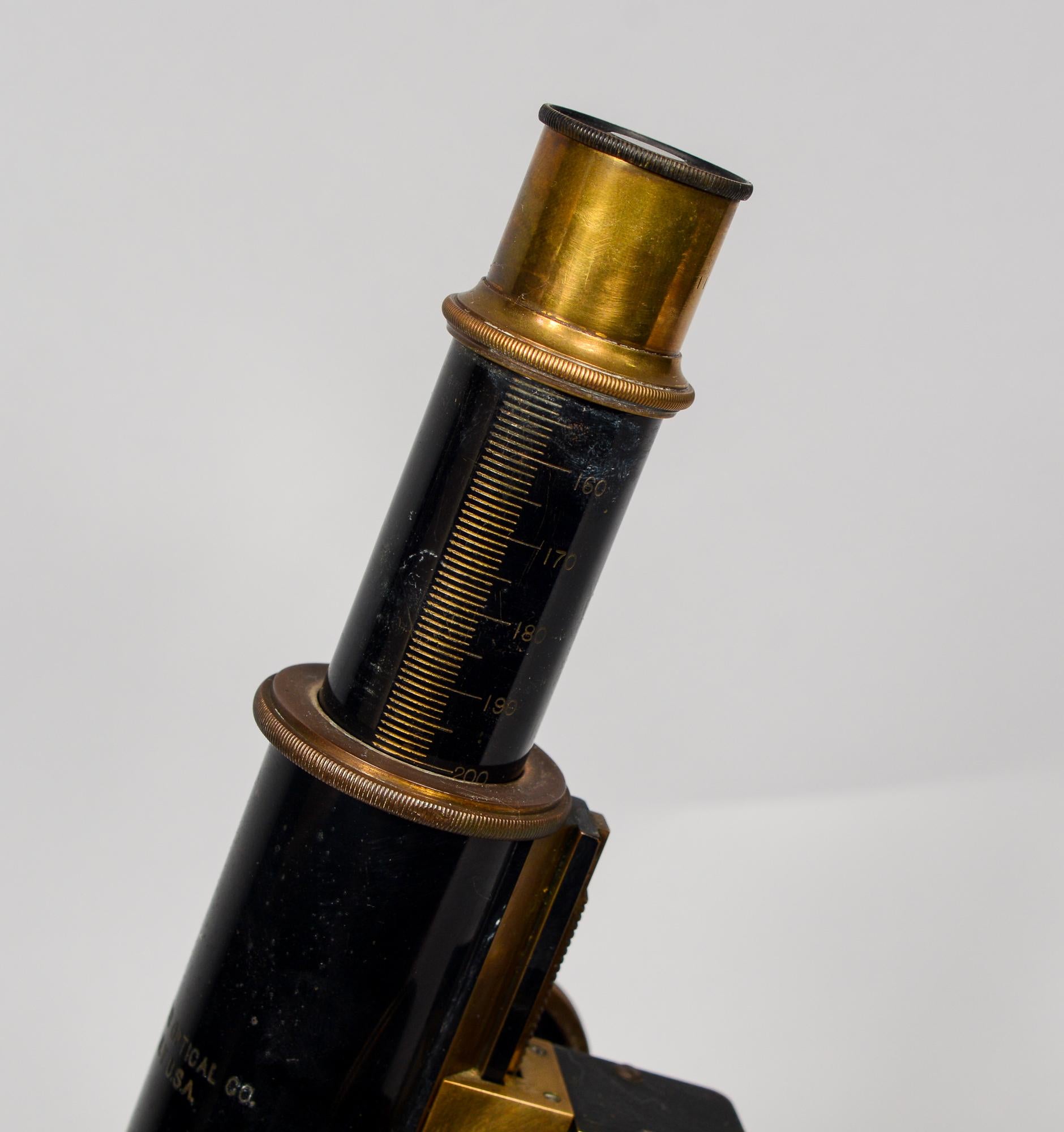 American Bausch and Lomb Antique Brass and Iron Microscope