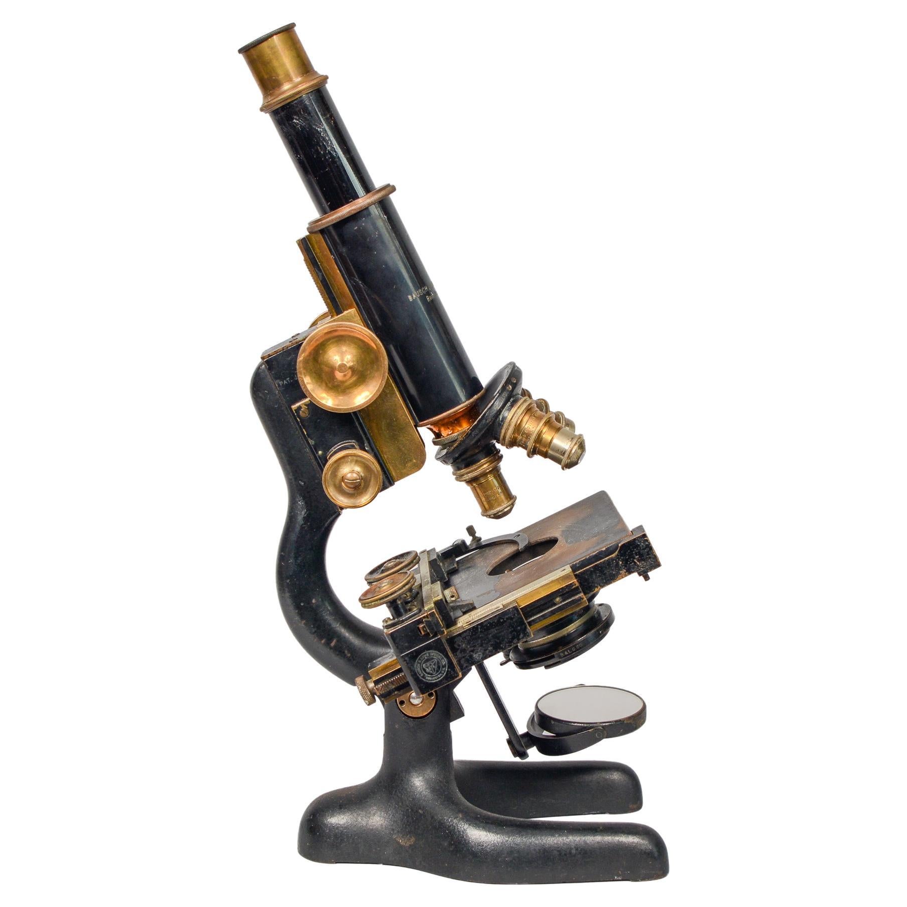 Bausch and Lomb Antique Brass and Iron Microscope For Sale at 1stDibs