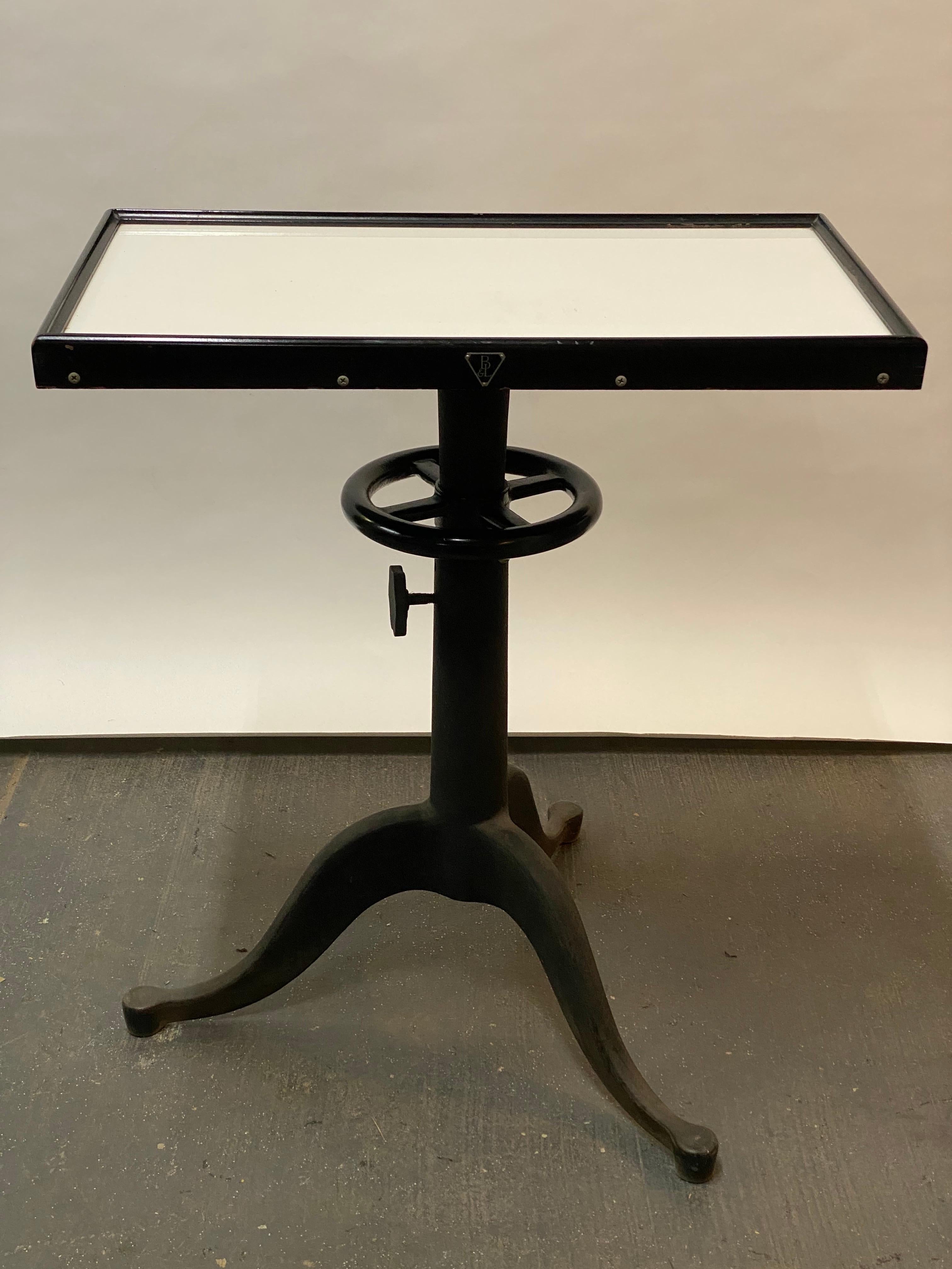American Bausch and Lomb White Vitrolite and Iron Optometrist's Table For Sale