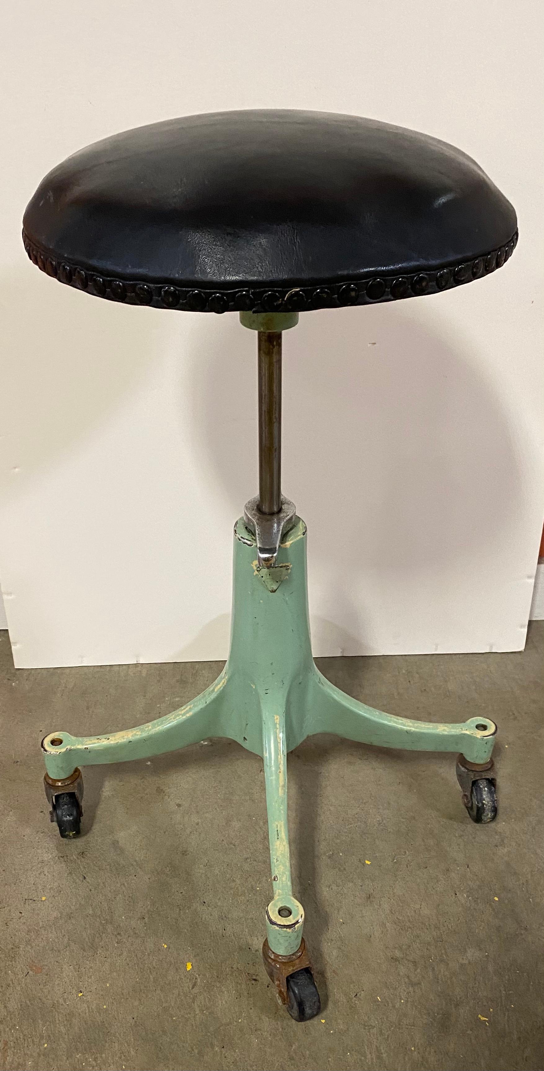 American Bausch & Lomb Vintage Green Metal Counter Height Stool