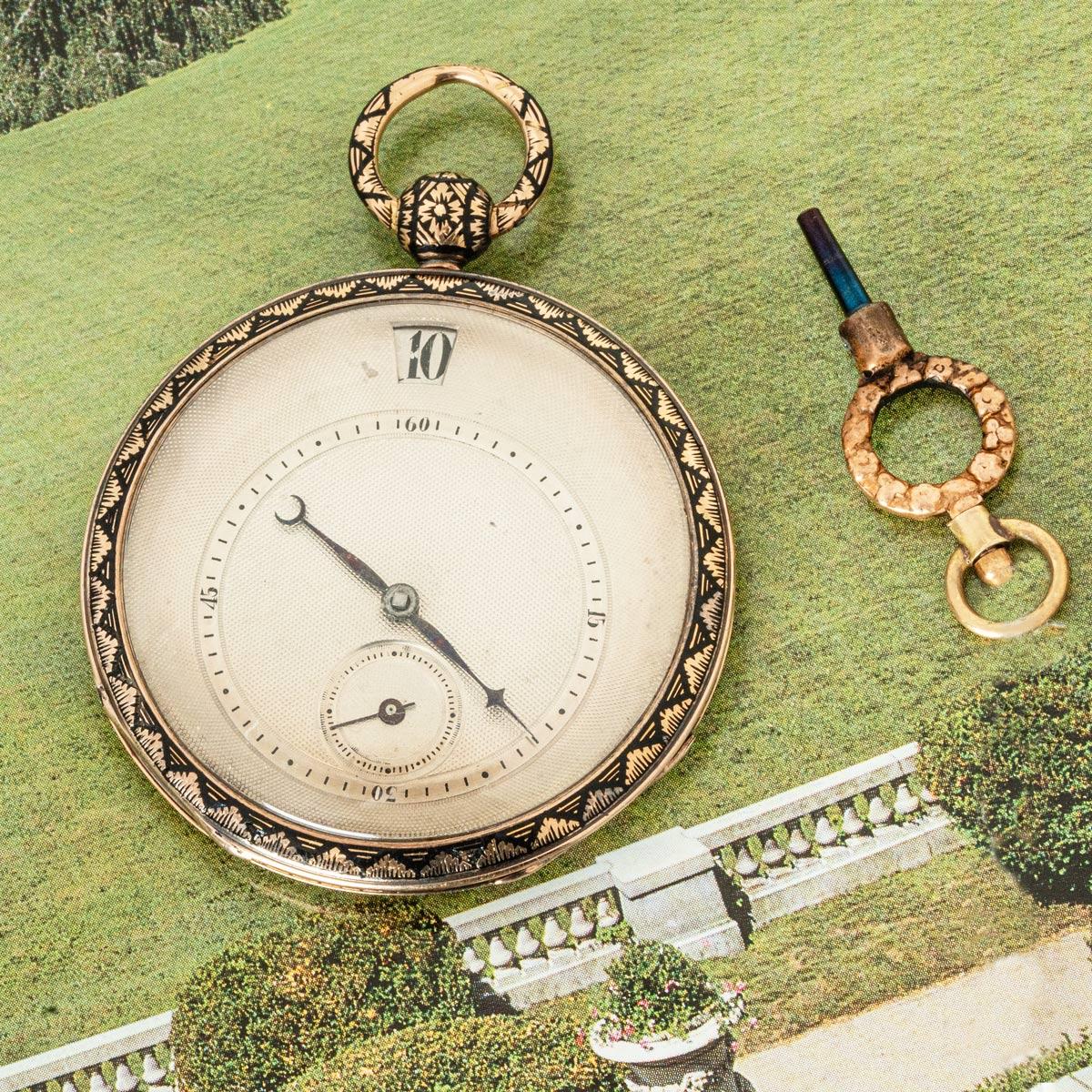 Bautte & Moynier. A Rare 18ct Rose Gold & Enamel Slim Jump Hour Open Face Keywind Pocket Watch, C1825.

Dial: The beautiful silver engine turned dial with an aperture at twelve o'clock for the jump hours. The concentric minute dial centred with