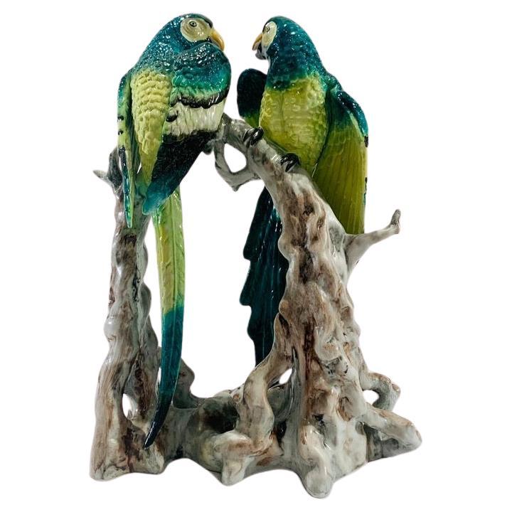 Bavaria german porcelain Art Deco circa 1930 Parrots polycrhomed. For Sale