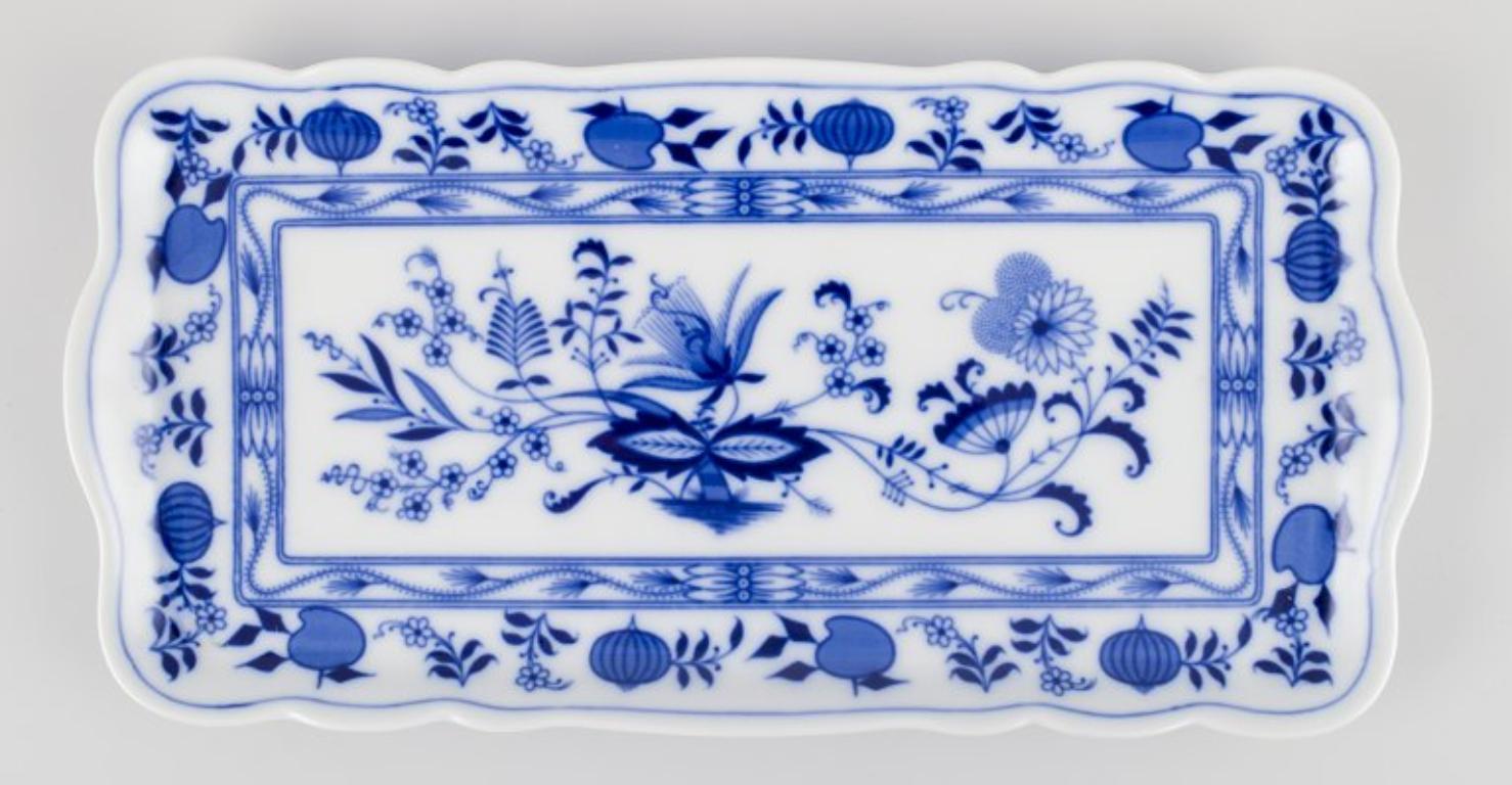 Glazed Bavaria, Germany. Porcelain tray. Blue Onion-patterned. Printed decoration. For Sale