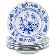 Bavaria, Germany. Set of six deep porcelain plates. Blue Onion pattern.