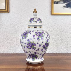 Bavaria Schumann Arzberg Covered Jar Purple Floral Decor, Germany 1945