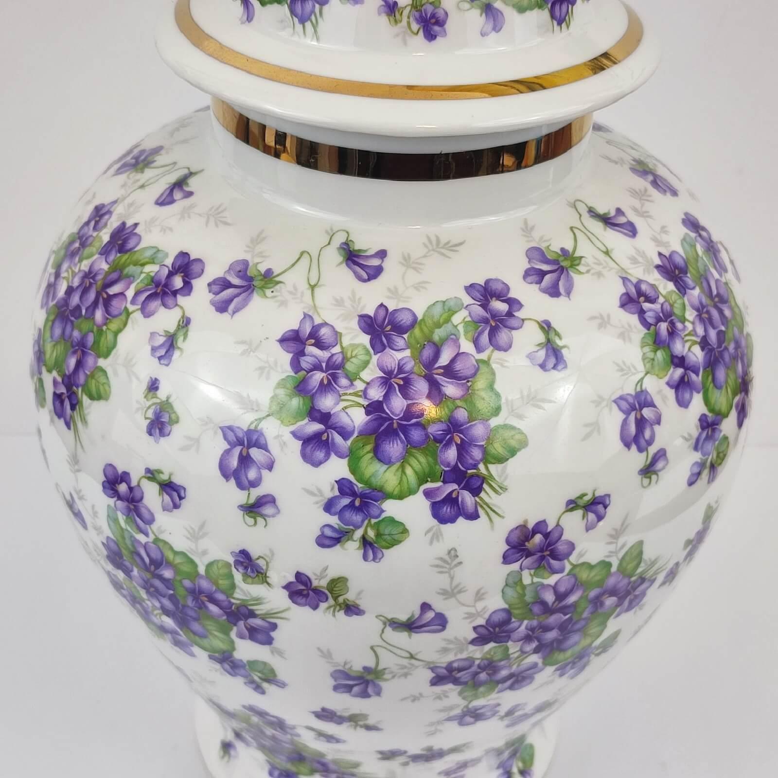 Bavaria Schumann Arzberg Covered Jar Purple Floral Decor, Germany 1945 2