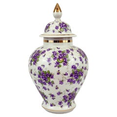 Vintage Bavaria Schumann Arzberg Covered Jar Purple Floral Decor, Germany 1945