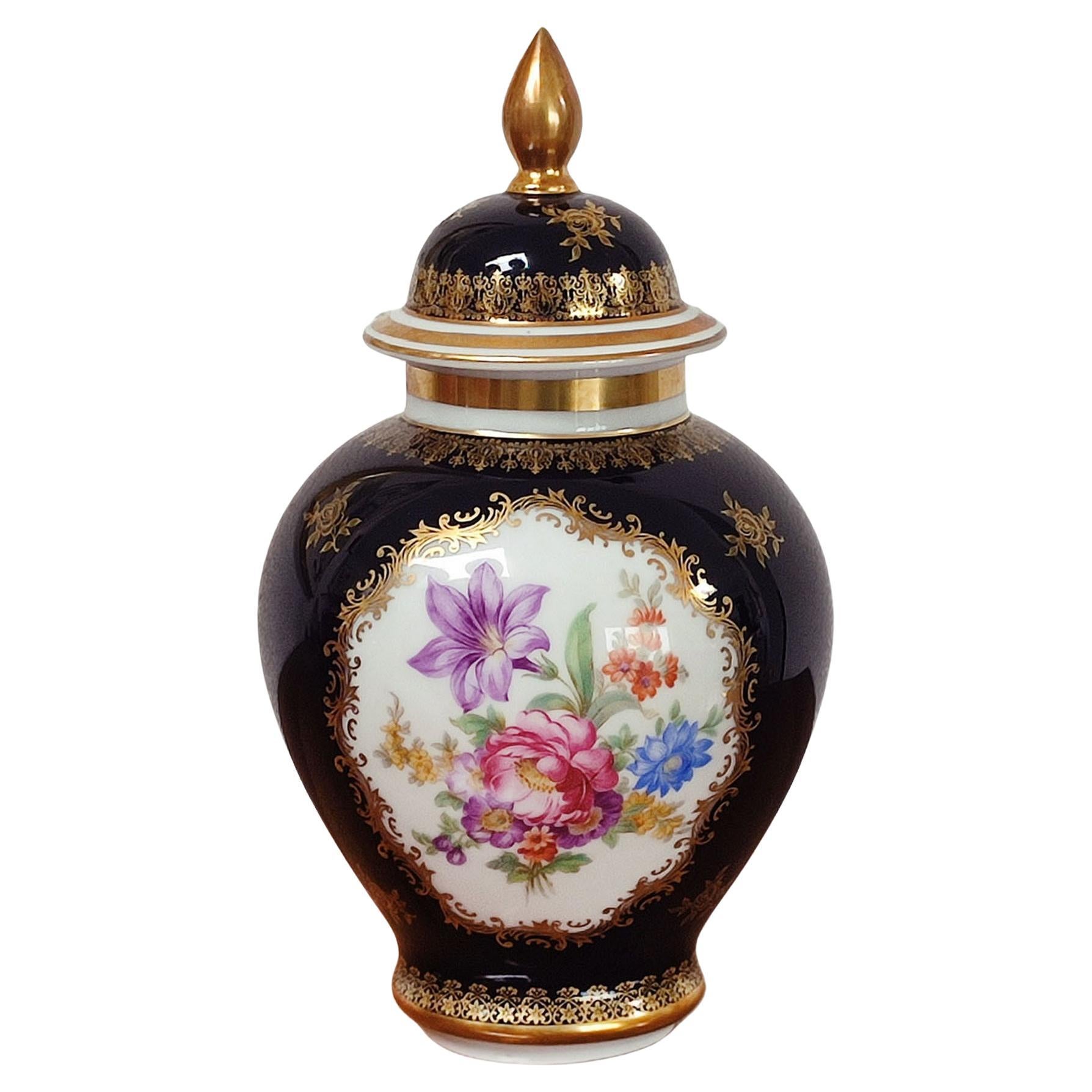 Pot en porcelaine de la Bavière Schumann, bleu cobalt et or, Allemagne, années 1940