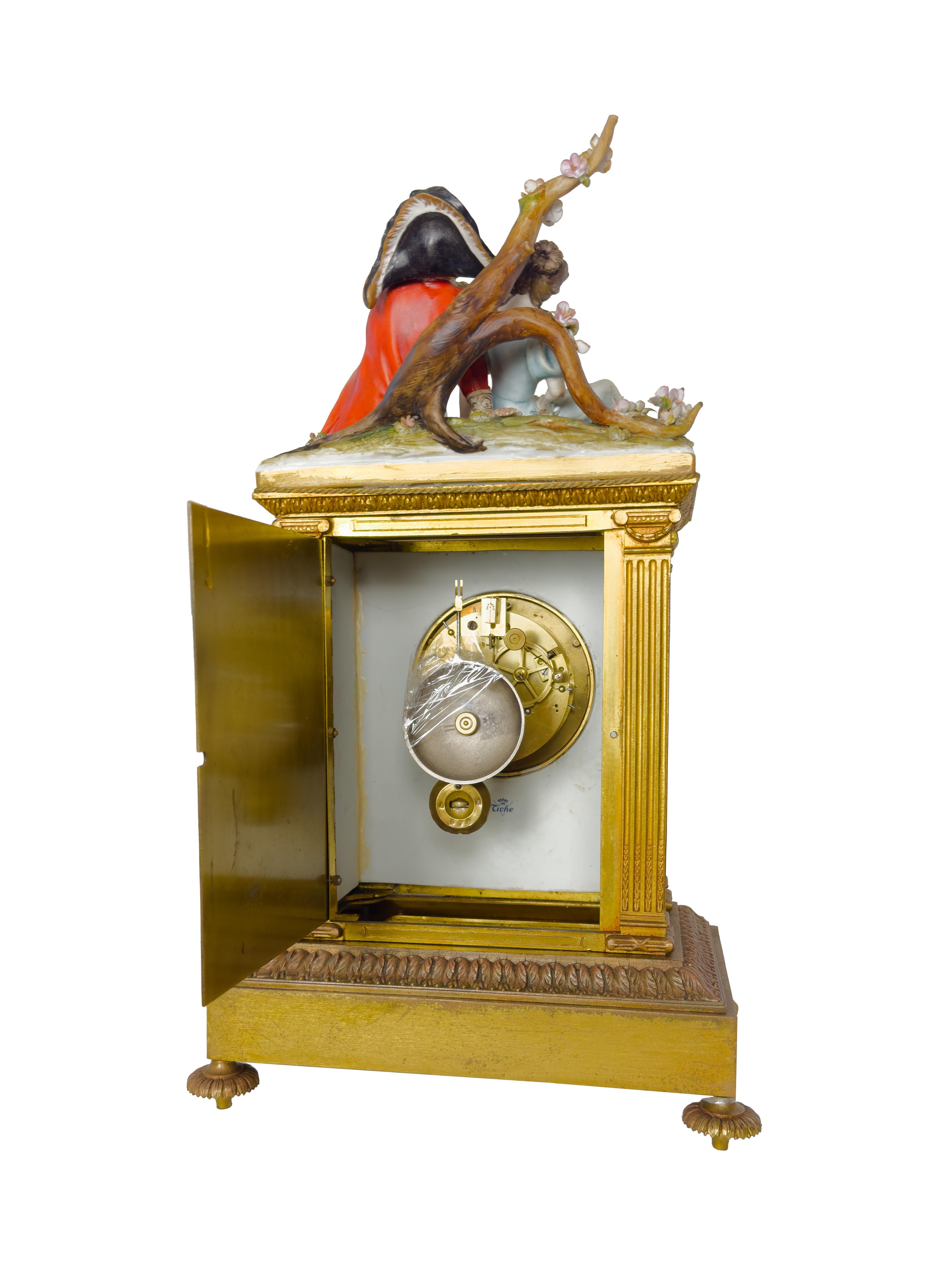 Bavarian Bronze Clock Capodimonte Porcelain by Tiche, 20th Century For Sale 1