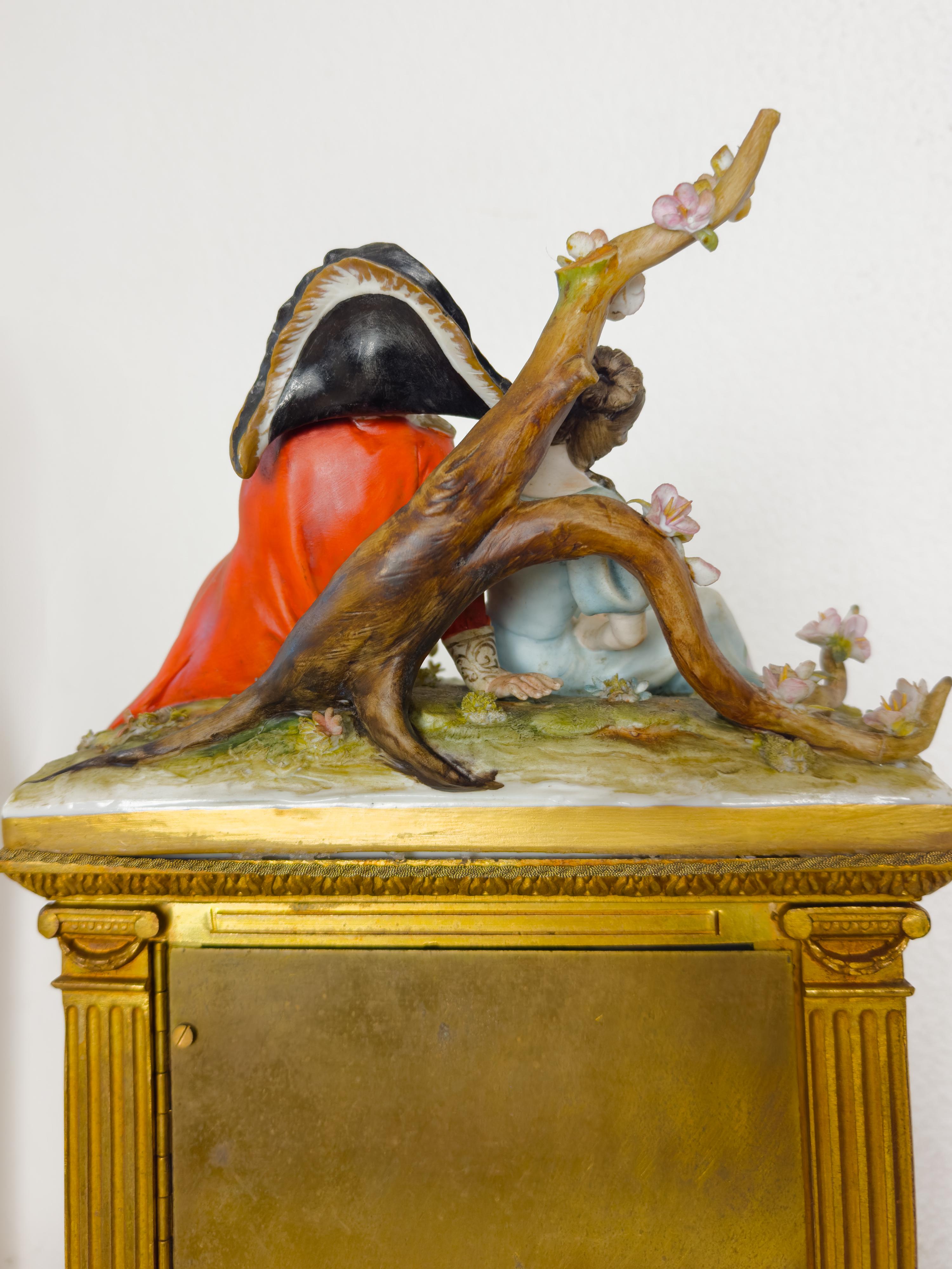 Bavarian Bronze Clock Capodimonte Porcelain by Tiche, 20th Century For Sale 3