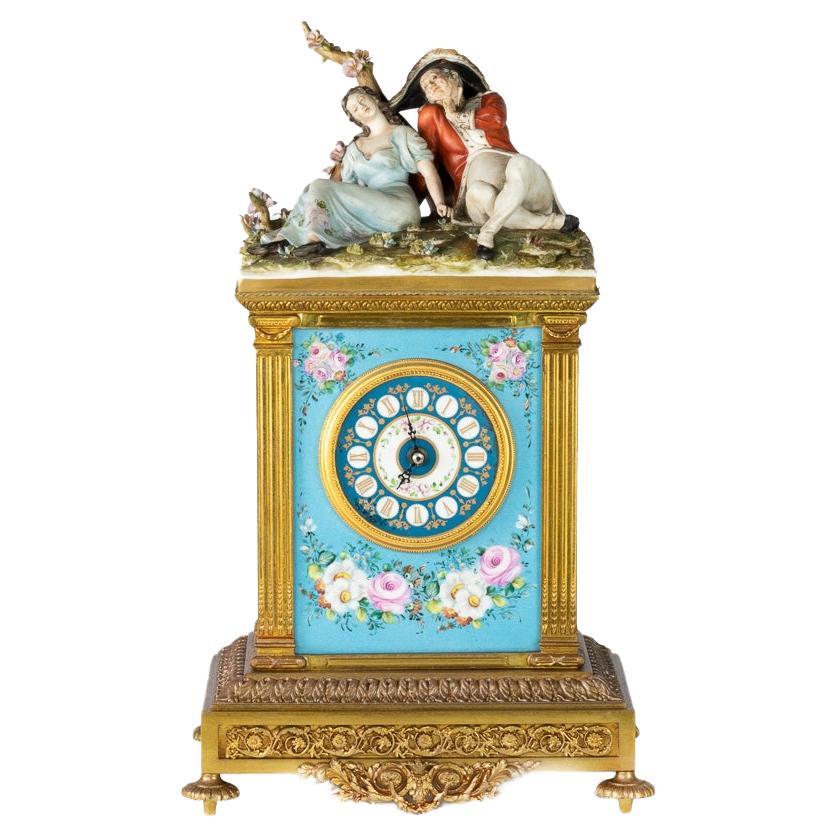 Bavarian Clock in Capodimonte Porcelain by Tiche, 20th Century For Sale