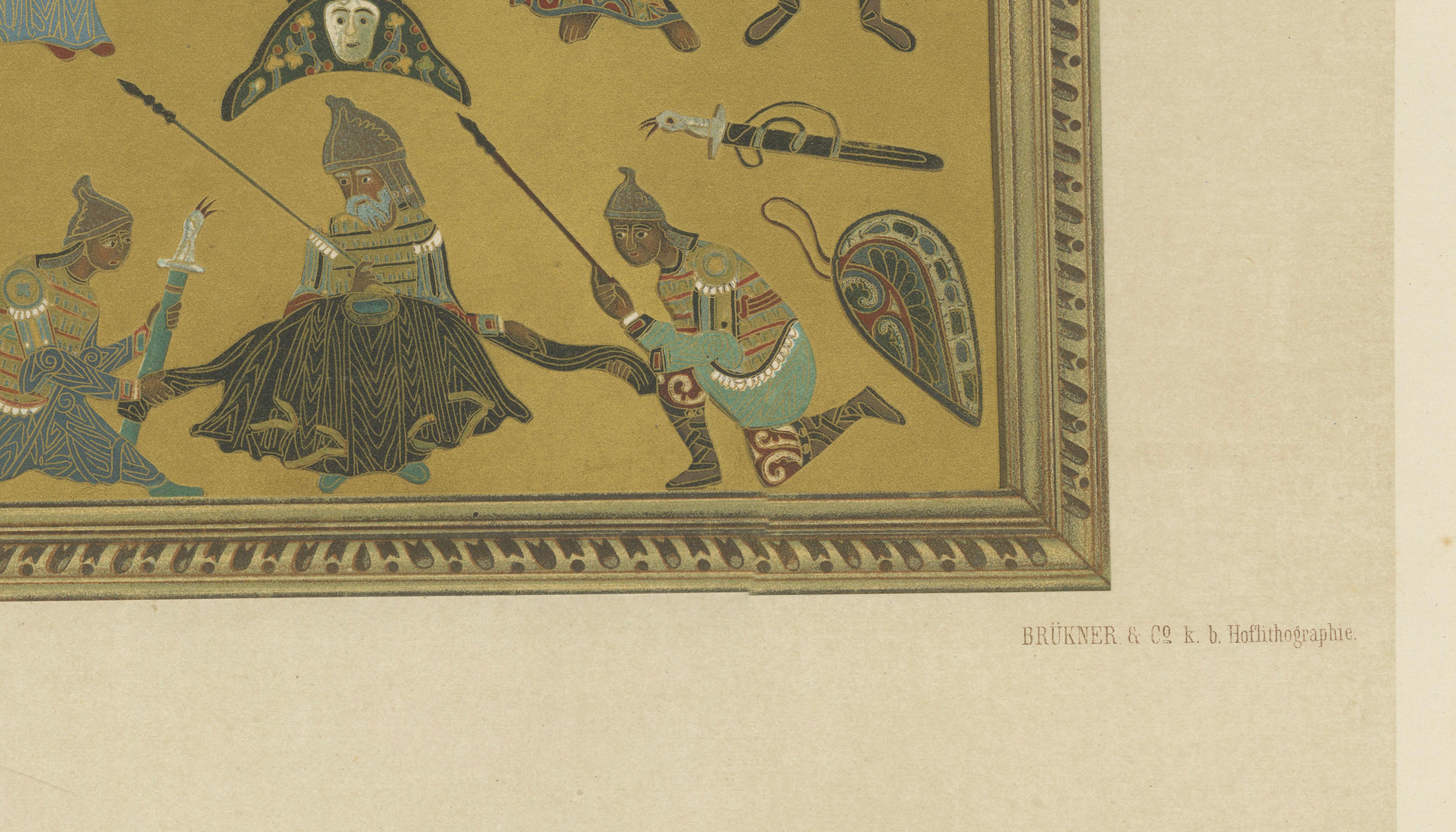 Bavarian Crucifixion Icon Chromolithograph, 19th Century, Signed