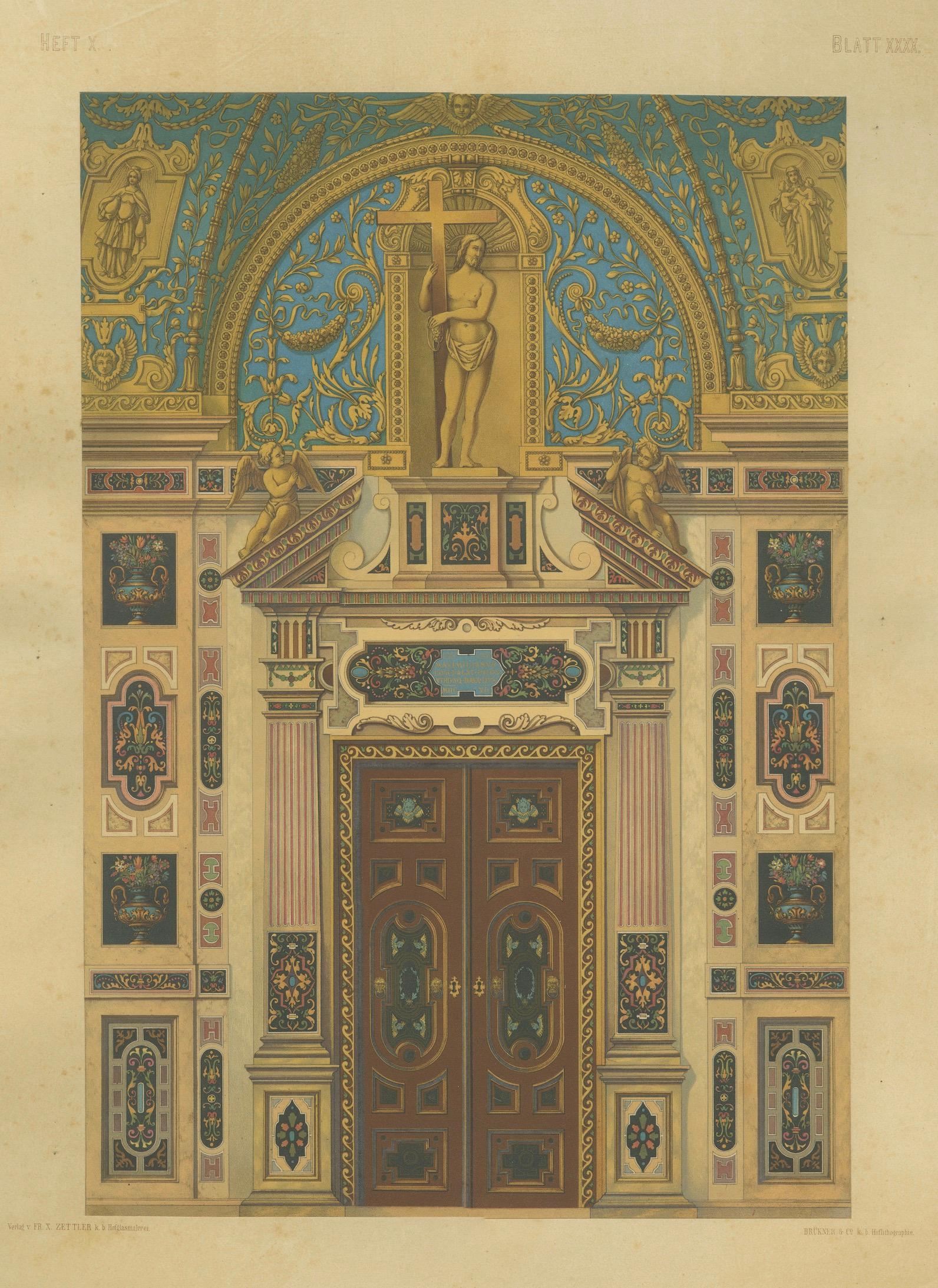Bavarian Ecclesiastical Chromolithographs, Gothic Revival Design, 1874
