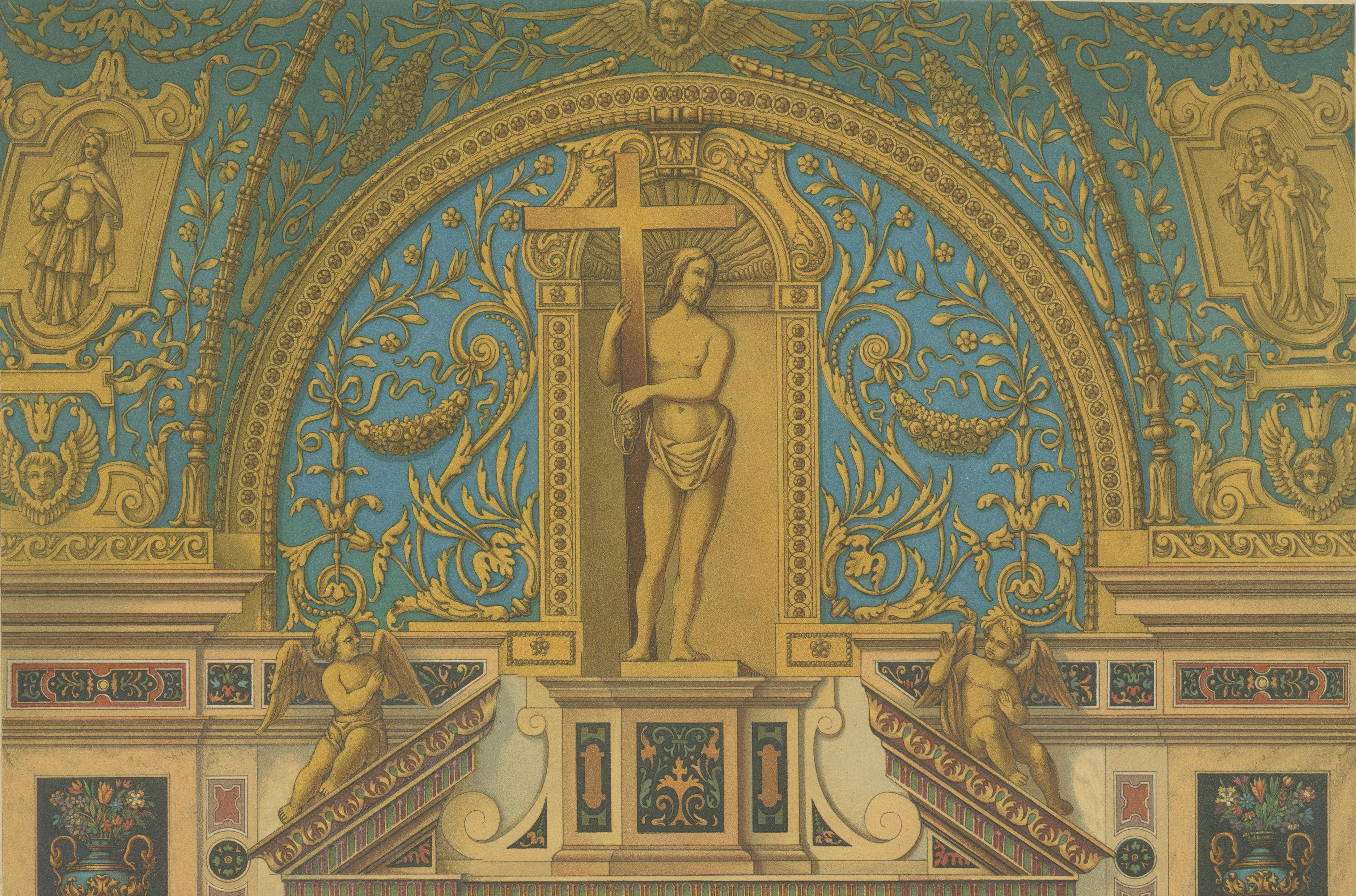 Bavarian Ecclesiastical Chromolithographs, Gothic Revival Design, 1874