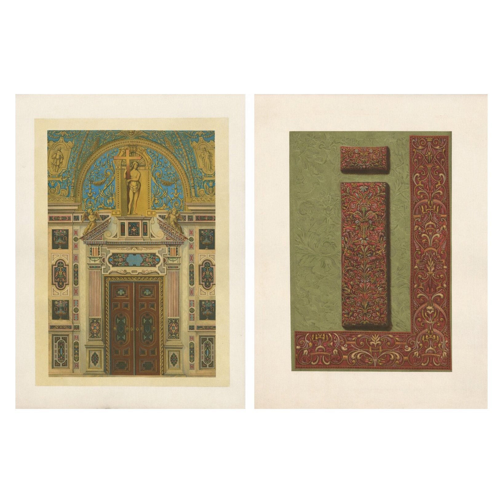 Bavarian Ecclesiastical Chromolithographs, Gothic Revival Design, 1874 For Sale