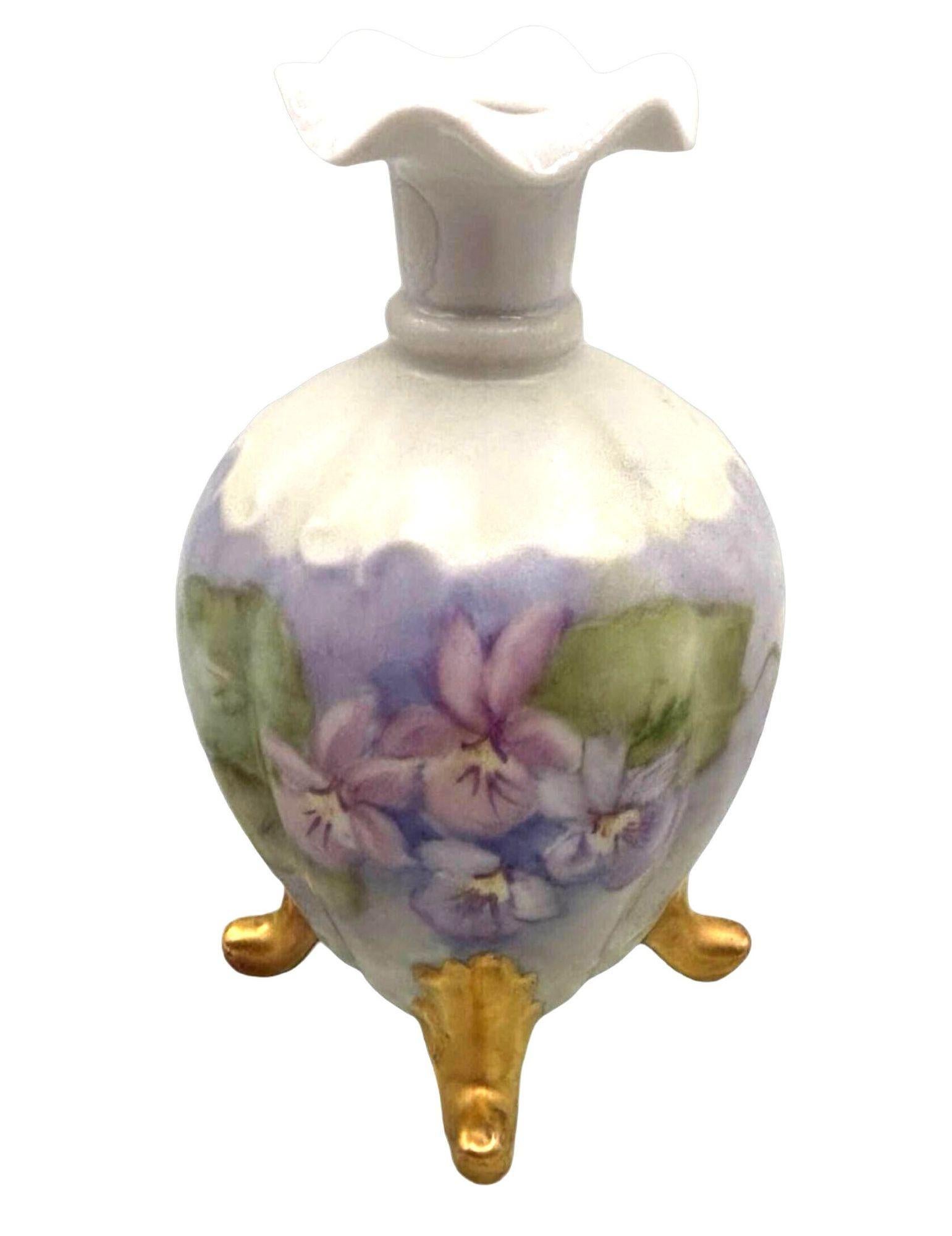 Bavarian Four Piece Hand Painted Art Nouveau Porcelain Vanity Dresser Set For Sale 1