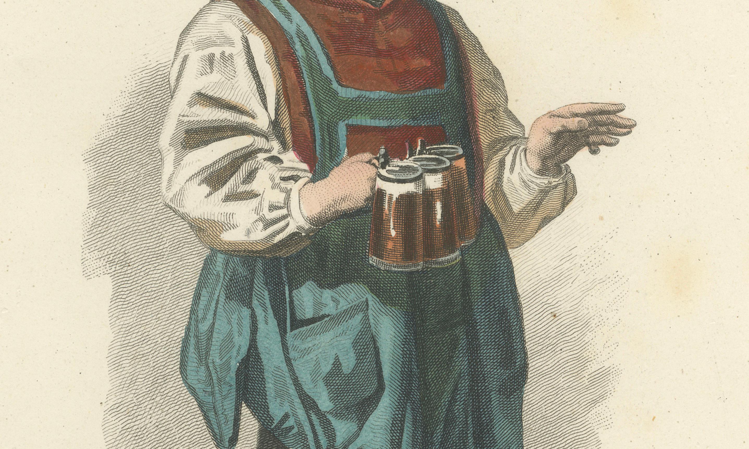 Bavarian Innkeeper Print Miesbach 1853 by Compte-Calix – Hand-Colored Lithograph In Good Condition For Sale In Langweer, NL