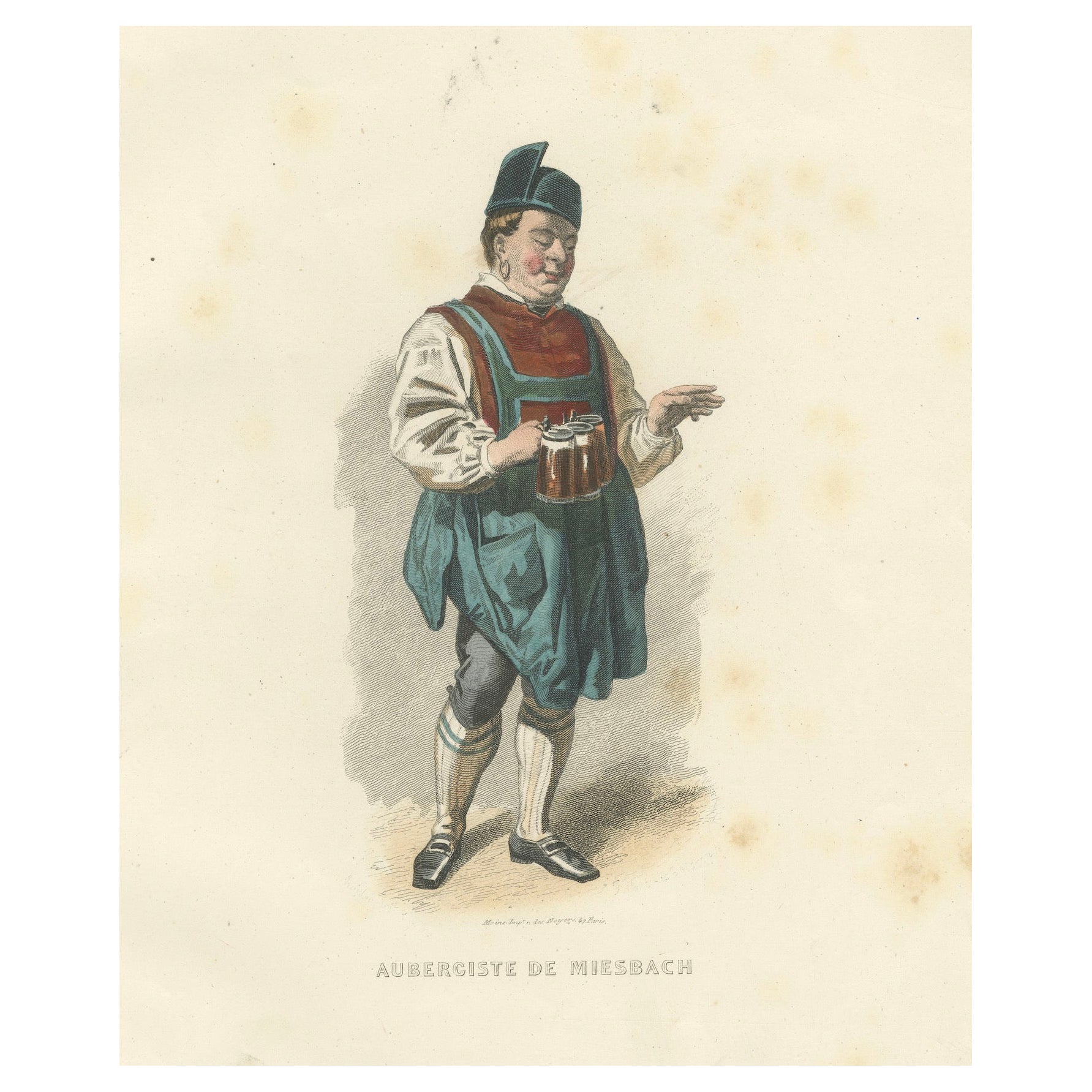 Bavarian Innkeeper Print Miesbach 1853 by Compte-Calix – Hand-Colored Lithograph
