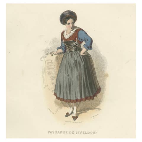 Bavarian Peasant Woman Print Iffeldorf Germany 1853 by Compte-Calix – Lithograph