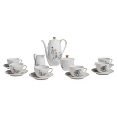 Bavarian Porcelain Coffee Set, 20th Century, Crisp White Design