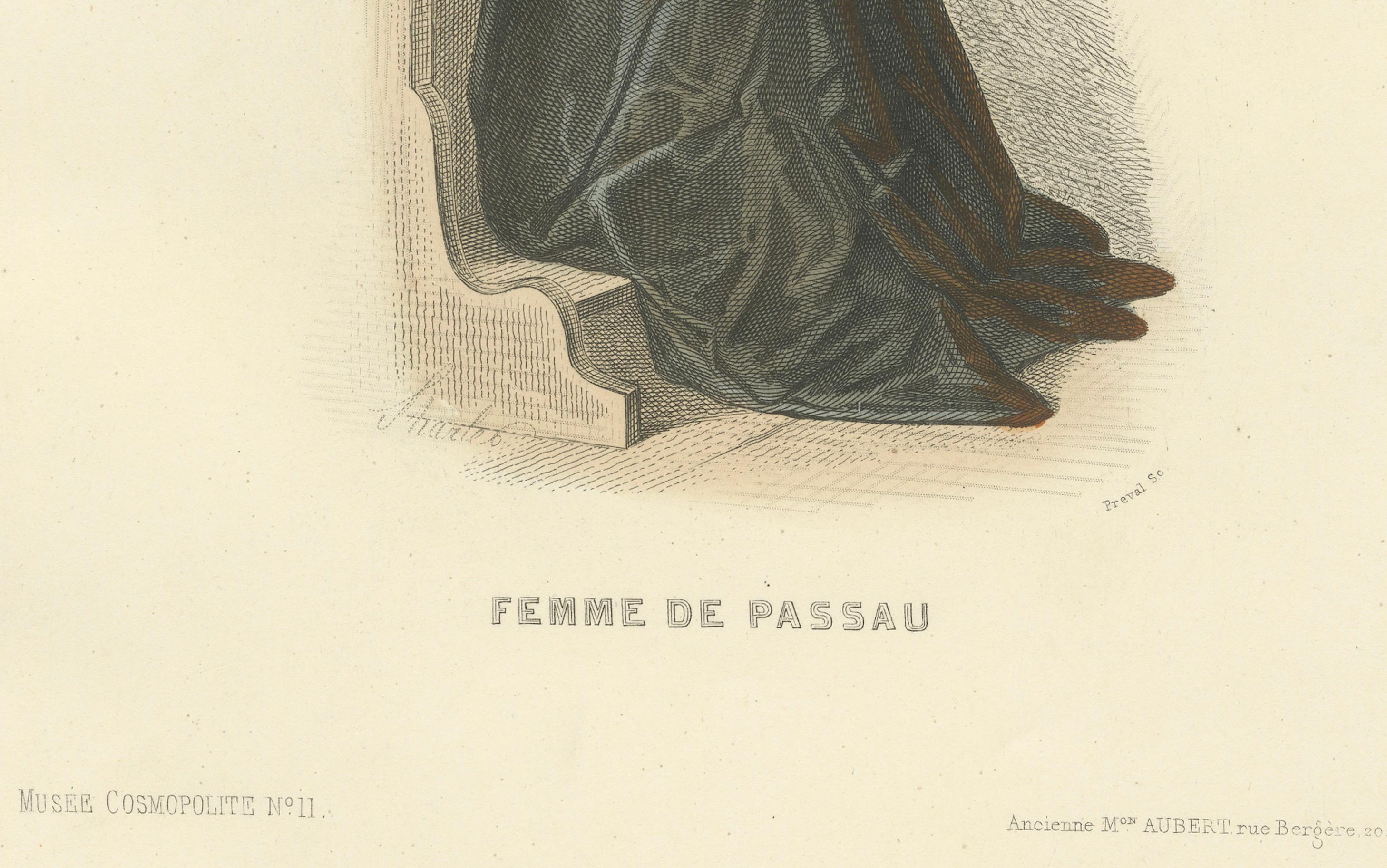 Bayerische Frau Druck Passau Deutschland 1853 von Compte-Calix - Handkolorierte Litho (Französisch) im Angebot
