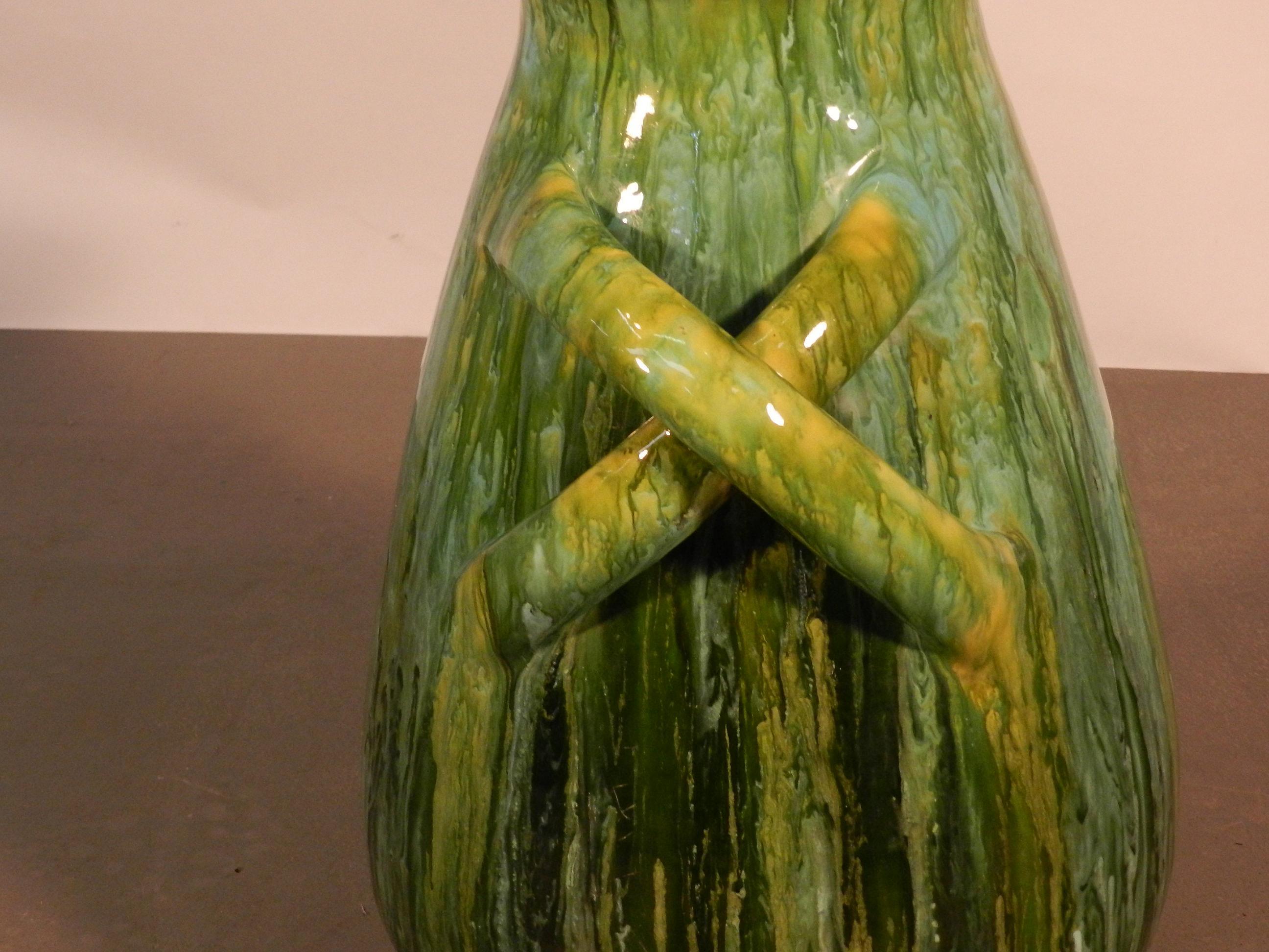 French Bavent, Ceramic Vase Art Nouveau, Signed TN 