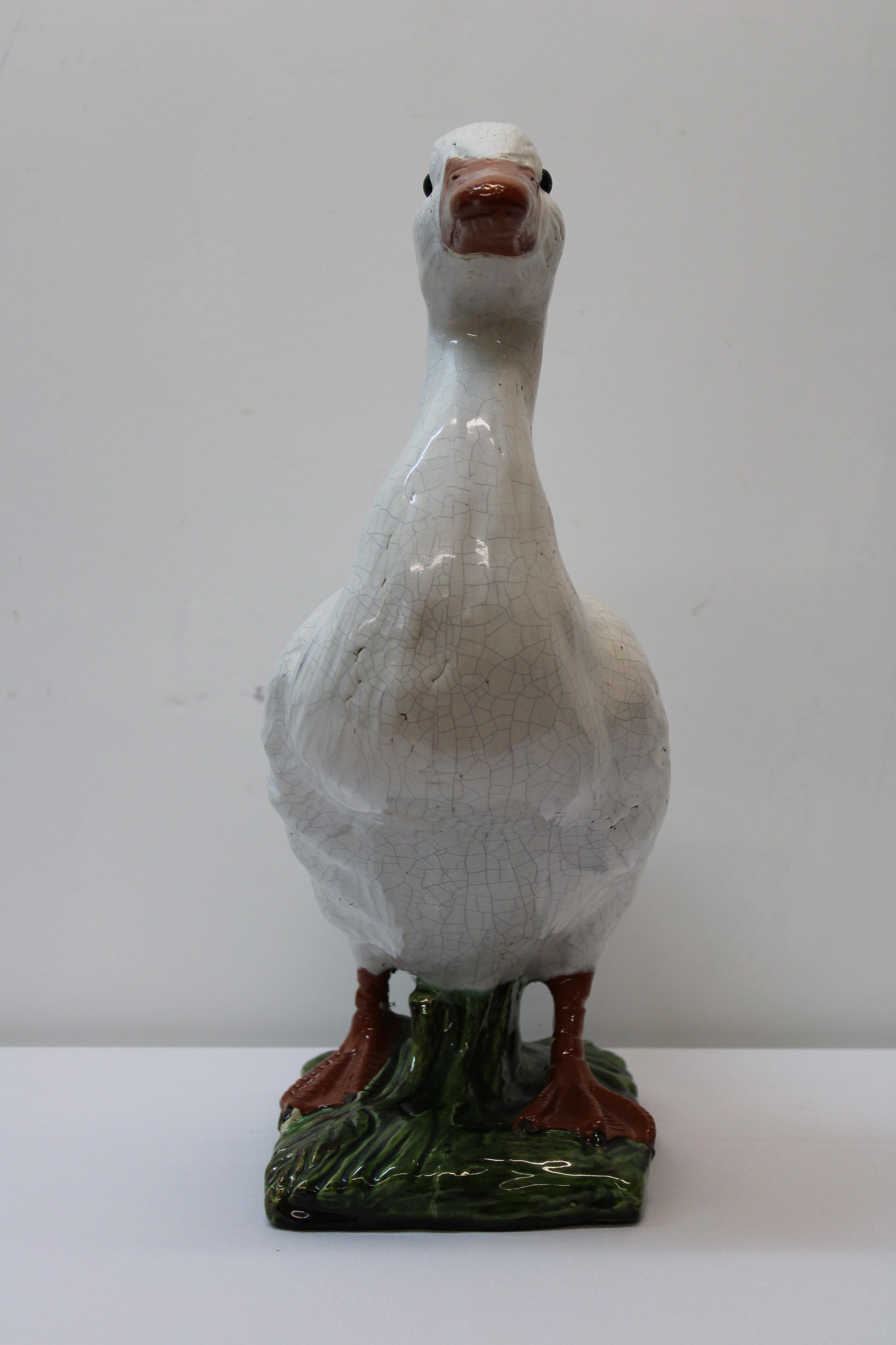 20th Century Bavent Faience Terracotta Geese W/ Glass Eyes