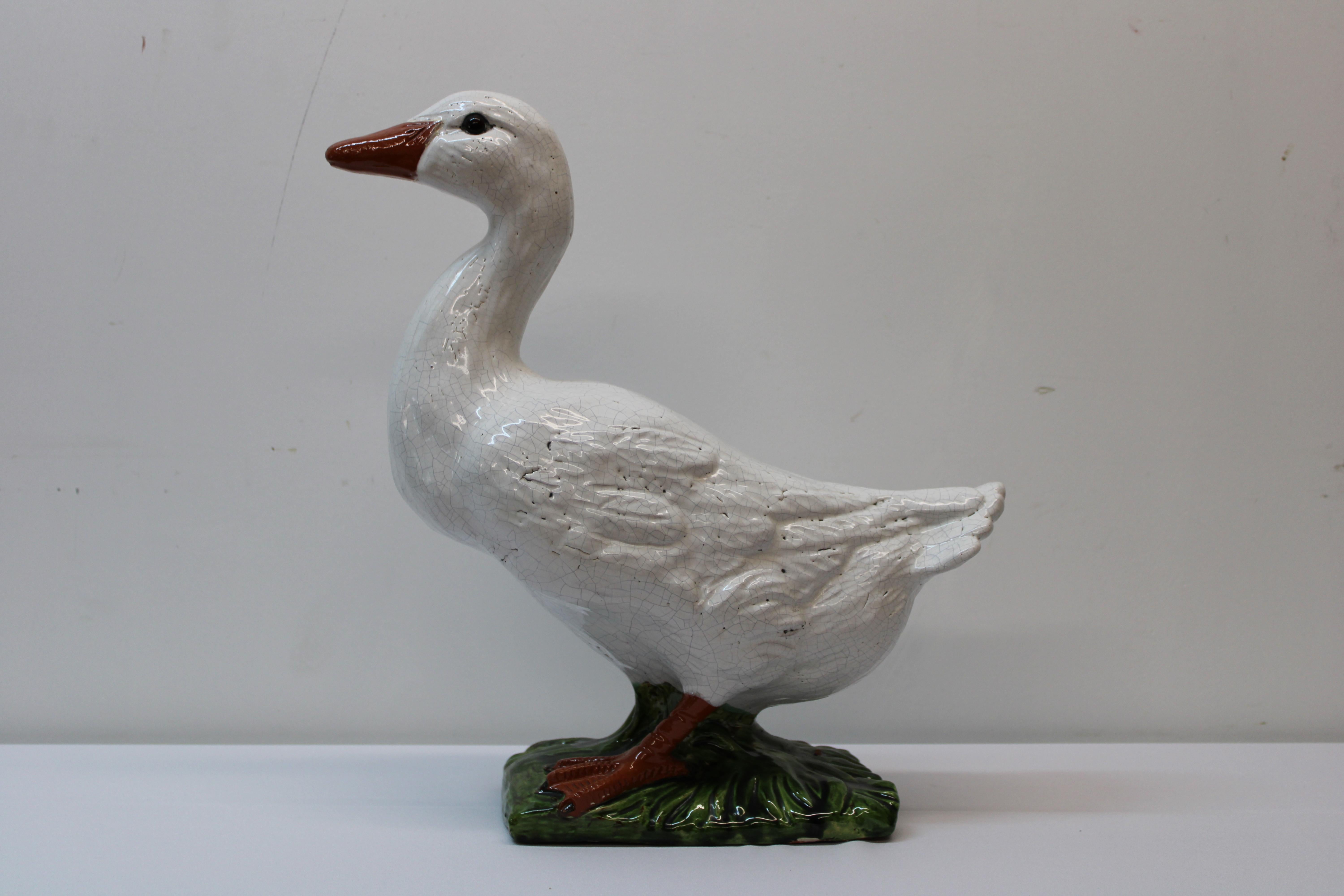 Bavent Faience Terracotta Geese W/ Glass Eyes 1