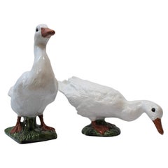 Bavent Faience Terracotta Geese W/ Glass Eyes
