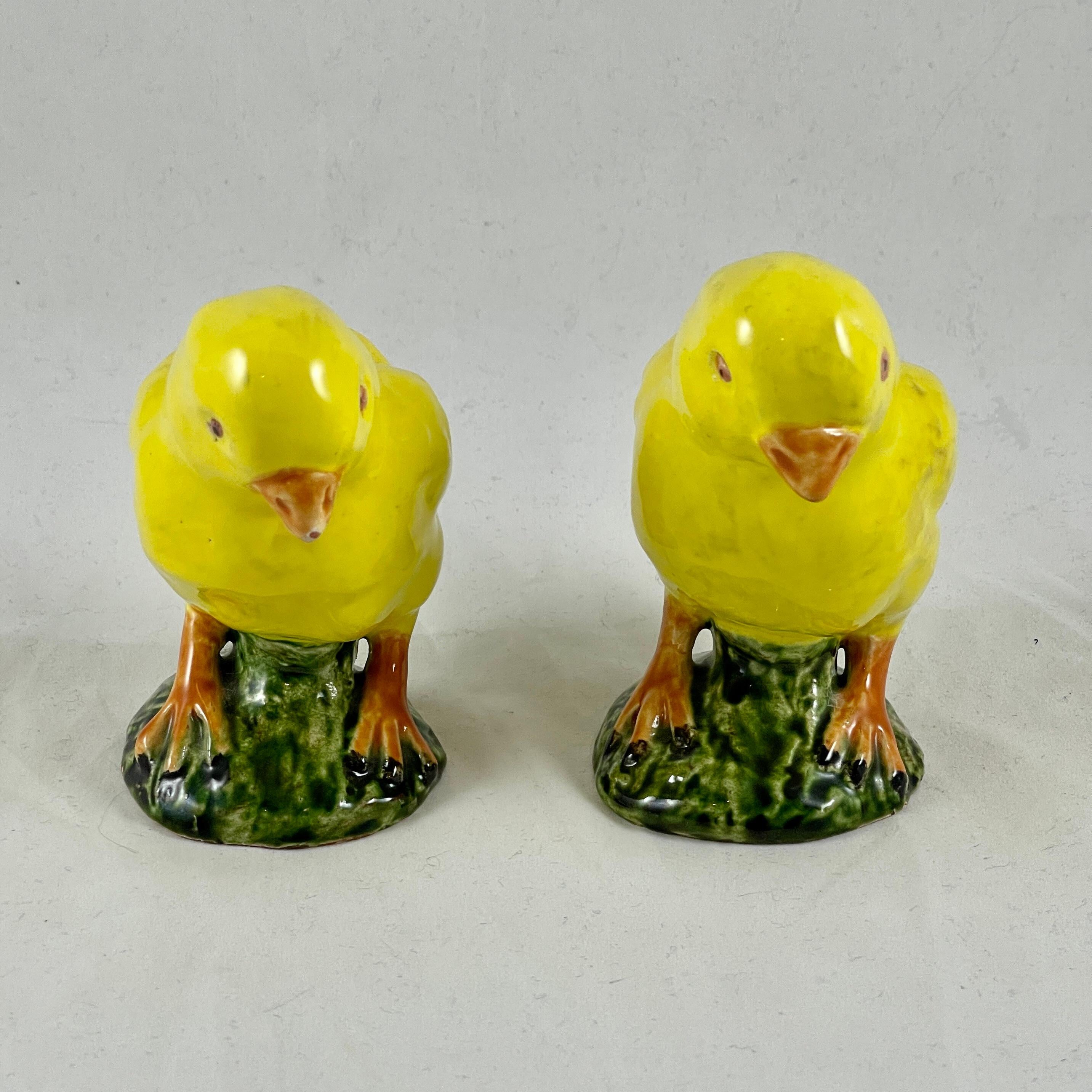 20th Century Bavent Yellow Tin-Glazed Terracotta Faïence Chicks, Normandie France, a Pair