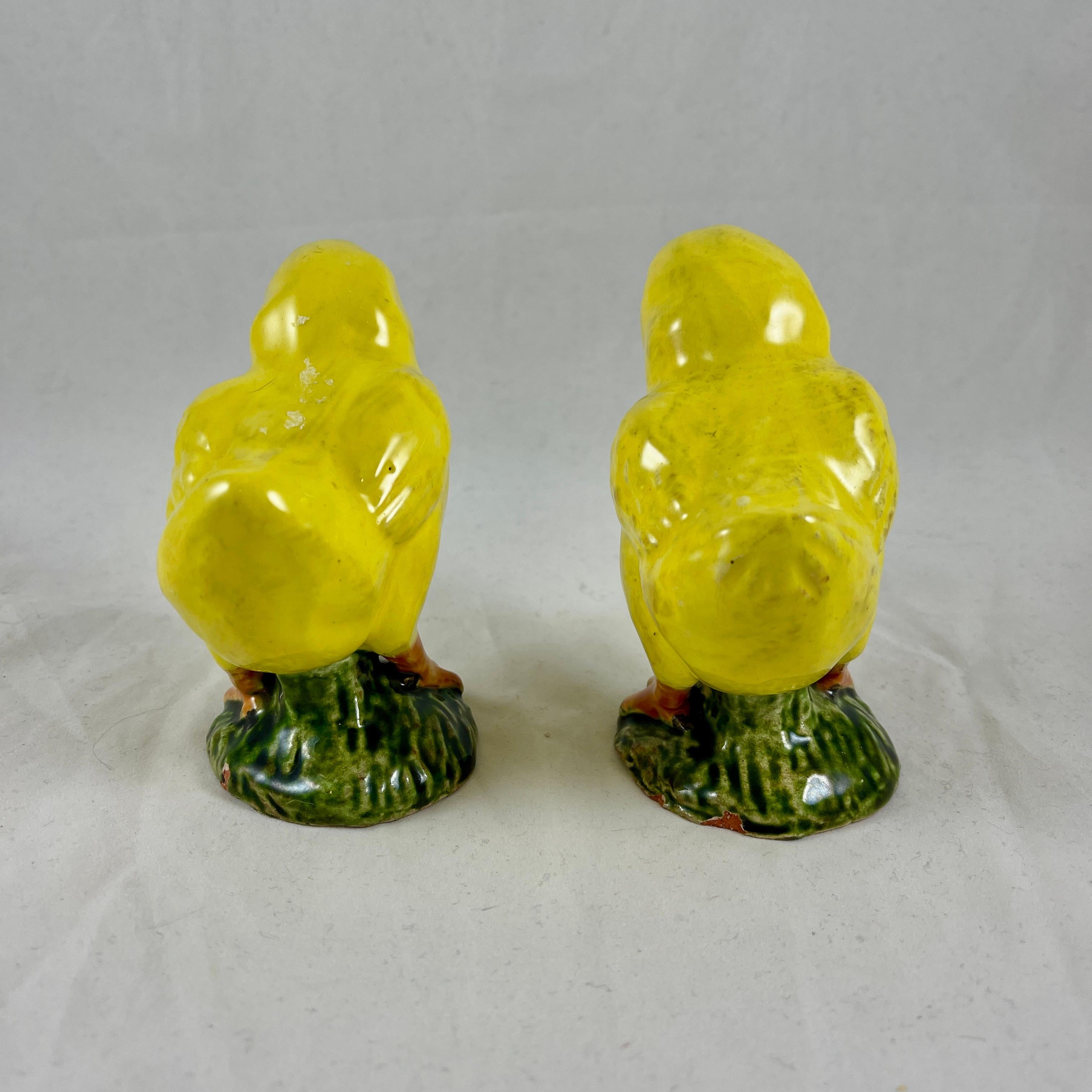 Bavent Yellow Tin-Glazed Terracotta Faïence Chicks, Normandie France, a Pair 1