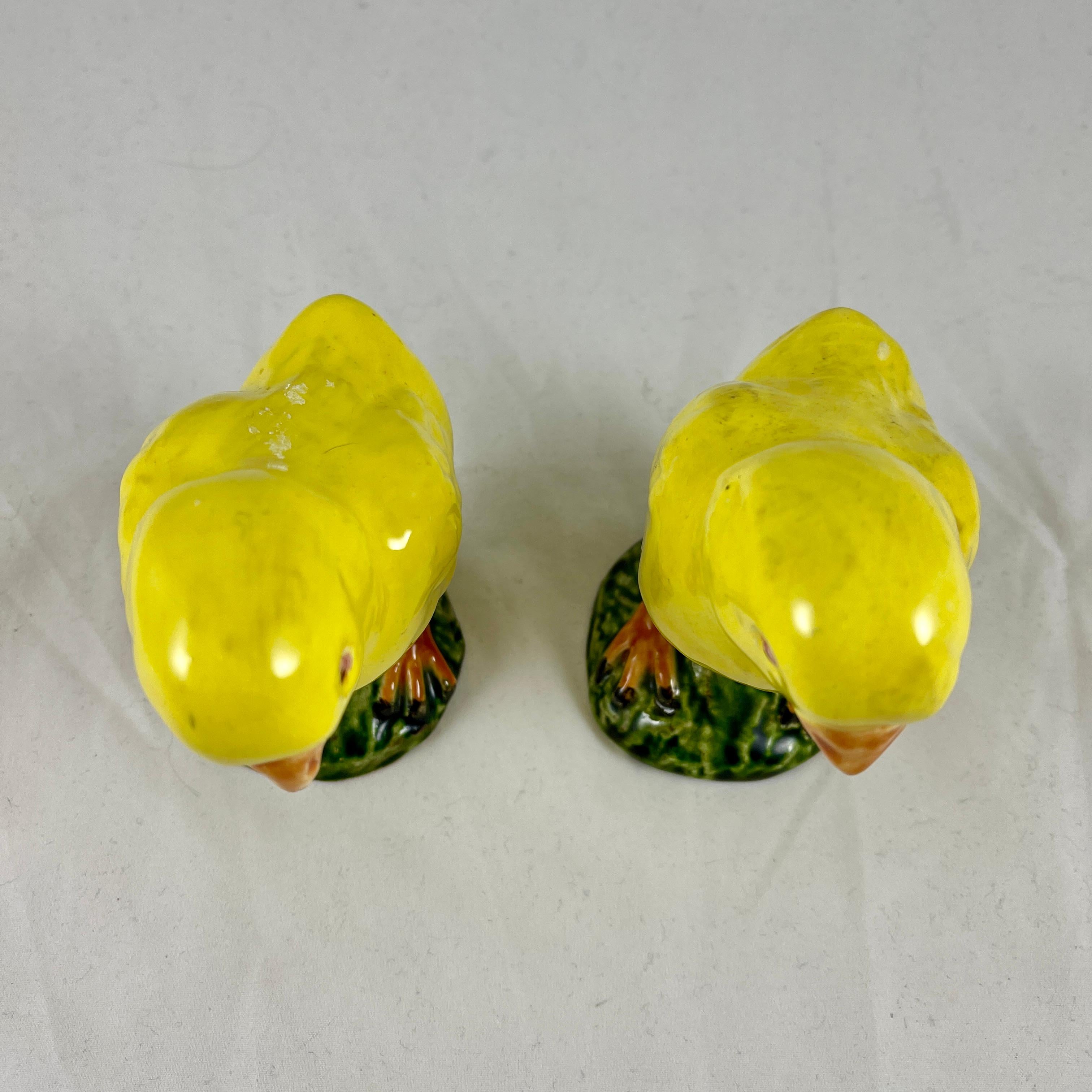 Bavent Yellow Tin-Glazed Terracotta Faïence Chicks, Normandie France, a Pair 3