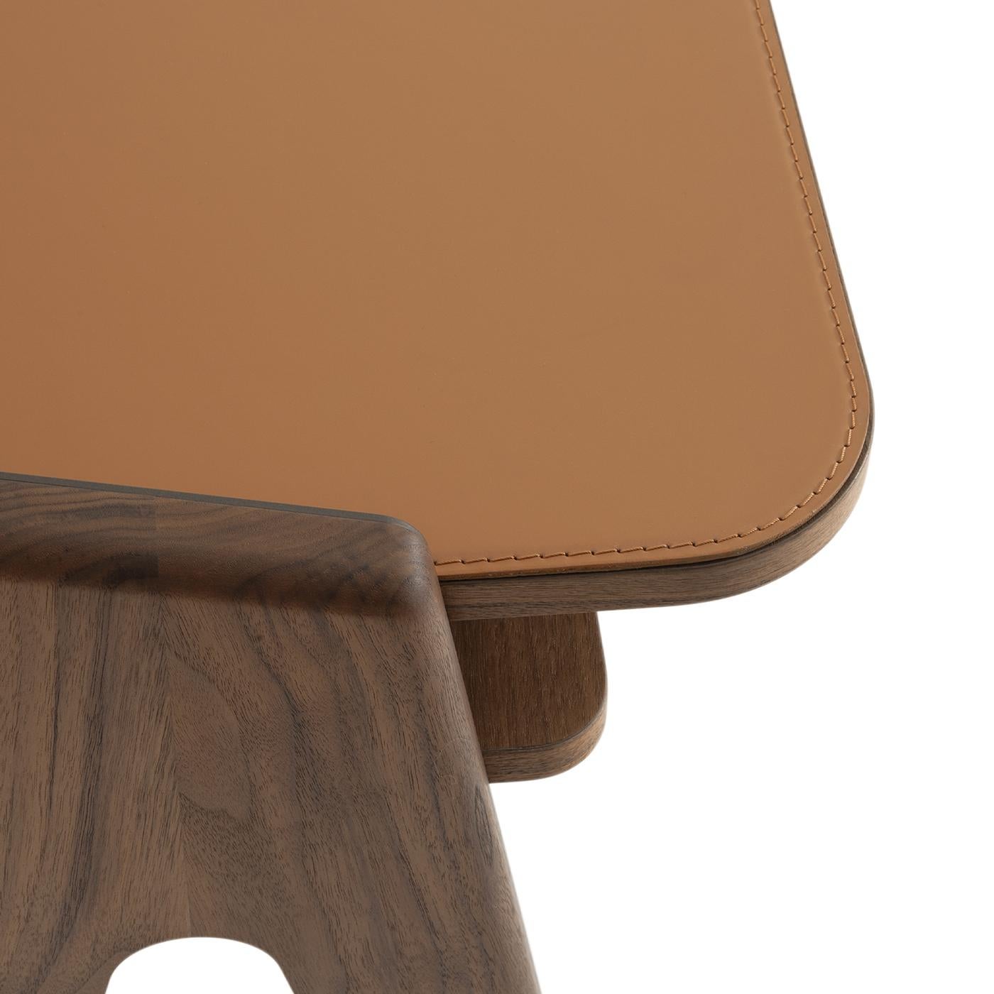 Wood Bavero Cognac Leather Desk with Walnut Legs For Sale