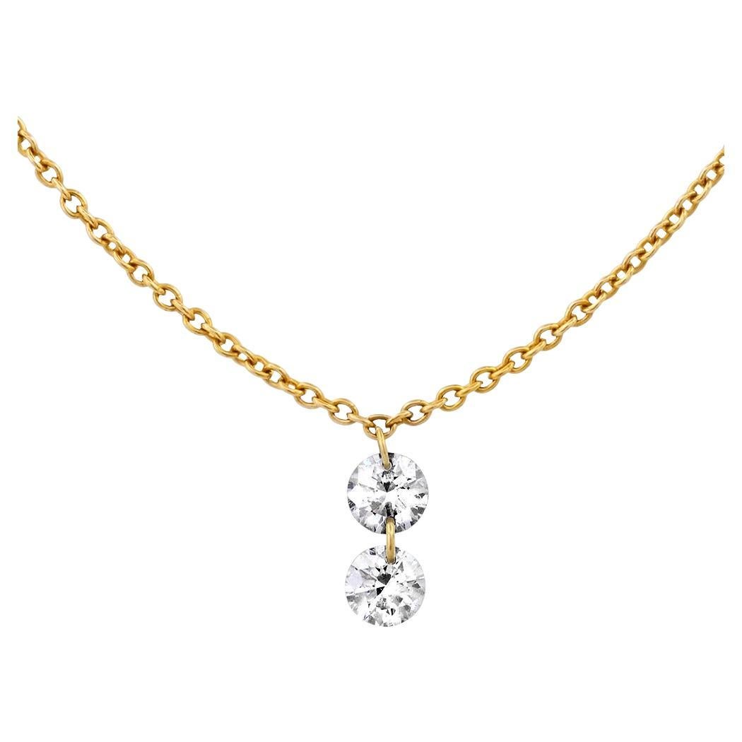 Bavna 0.20 Cts. White Floating Diamond 10 pts Drop Station Necklace in 18KT Gold For Sale