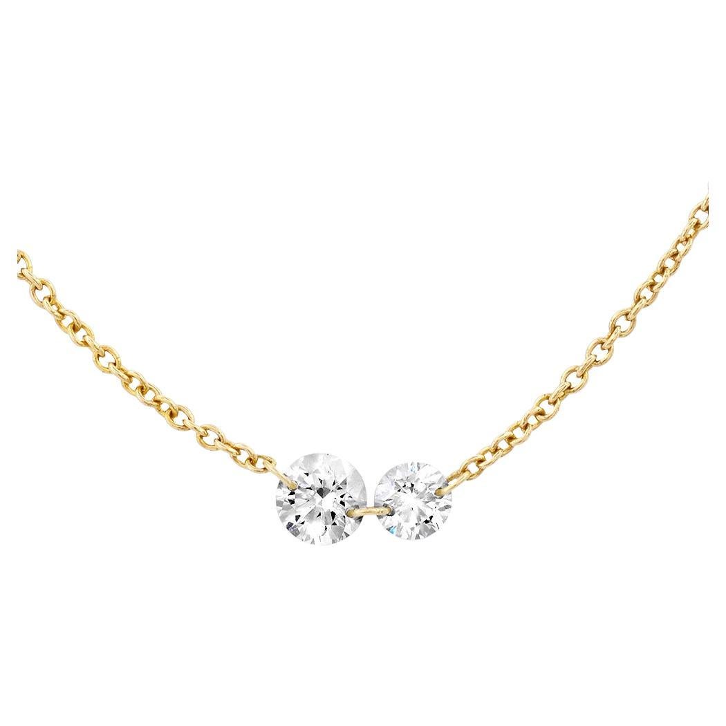 Bavna 0.25 Cts. White Floating Diamond Station Necklace in 18KT Gold For Sale