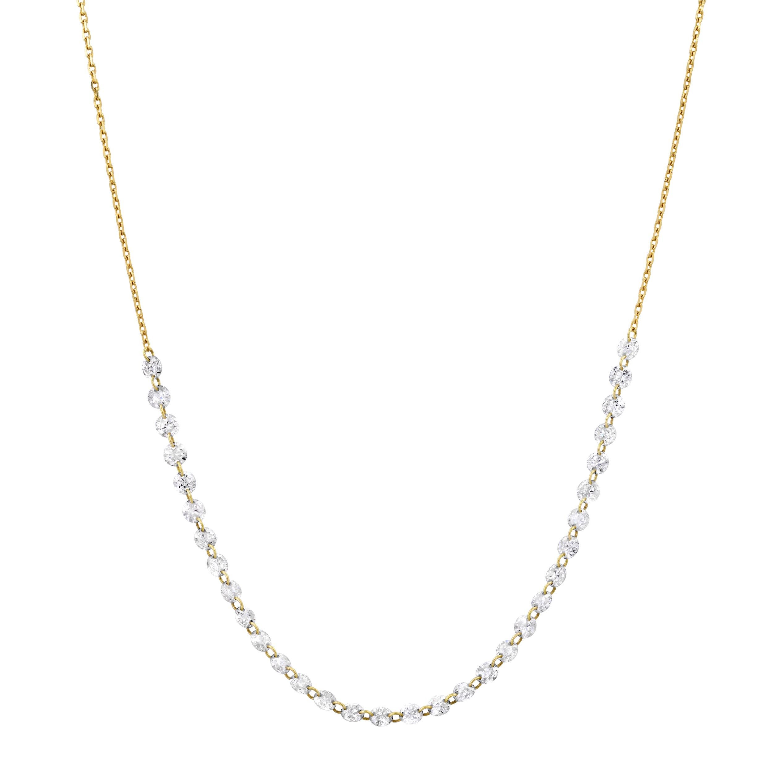 Introducing our exquisite collection of Floating Diamond Necklace, a captivating piece of jewelry that exudes elegance and sophistication. This Invisible Diamond necklace is a testament to timeless beauty and craftsmanship, perfect for those special